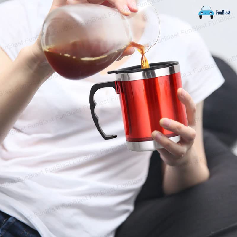 FunBlast Kids Stainless Steel Milk Mug with Lid - 350ml Cartoon Drinking Cup for Boys & Girls - Best Birthday Return Gift for Children - Perfect for School, Travel & Home Use (Red)