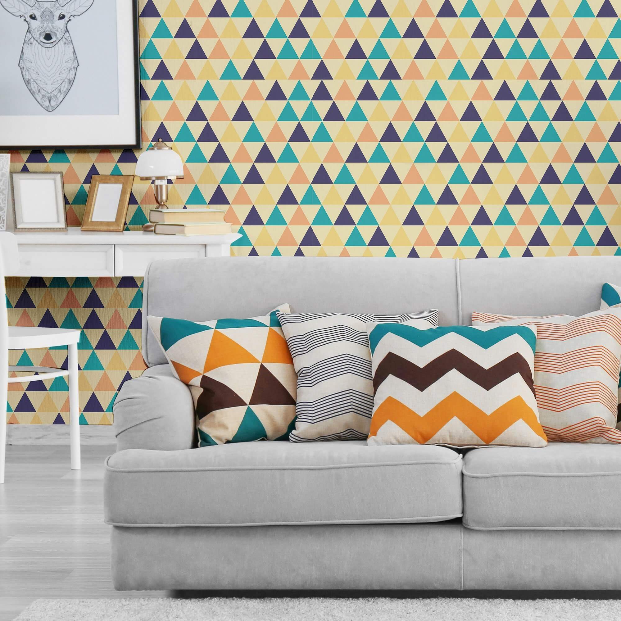 Yellow Triangles Geometric Peel and Stick Removable Wallpaper 3339 - Self-Adhesive Wall Decor for Bedroom, Living Room, Nursery & Office
