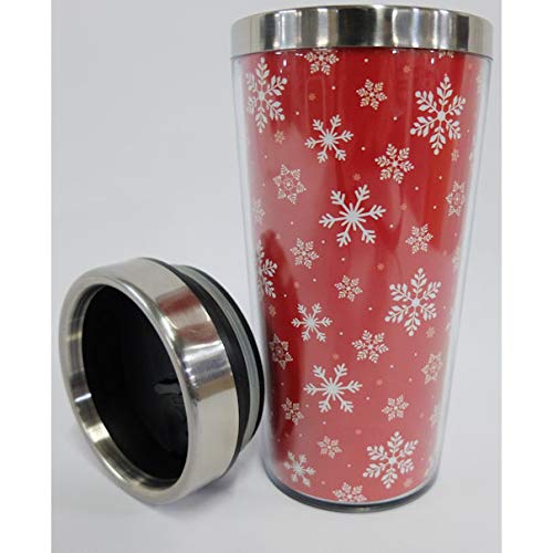 **Red Snowflake Insulated Travel Mug - 15 oz Stainless Steel Tumbler for Hot & Cold Drinks - Perfect for Commuting, Camping & Office Use**