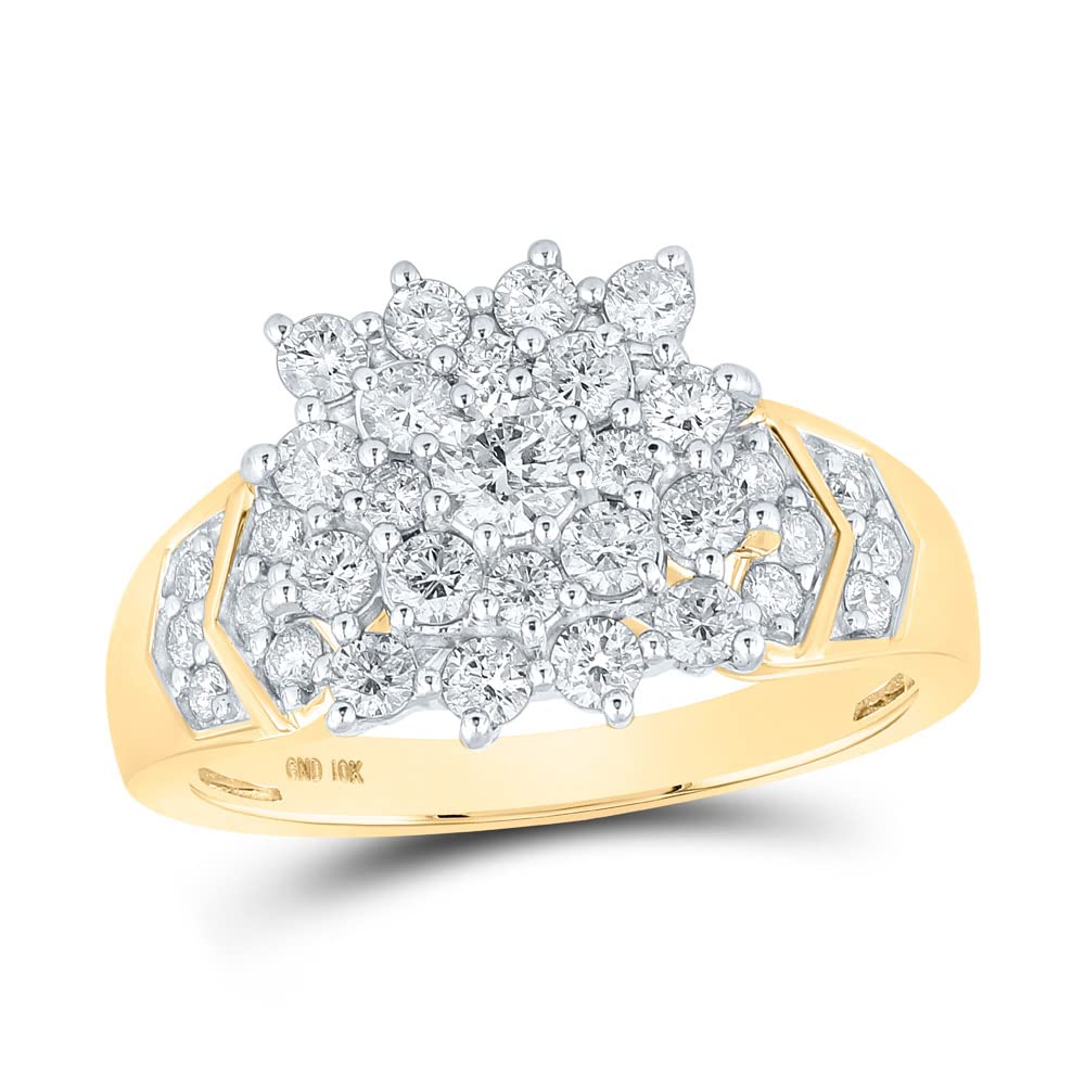 10K Yellow Gold Women's Round Diamond Cluster Ring - 1 CTTW Elegant Jewelry for Engagement, Anniversary & Special Occasions