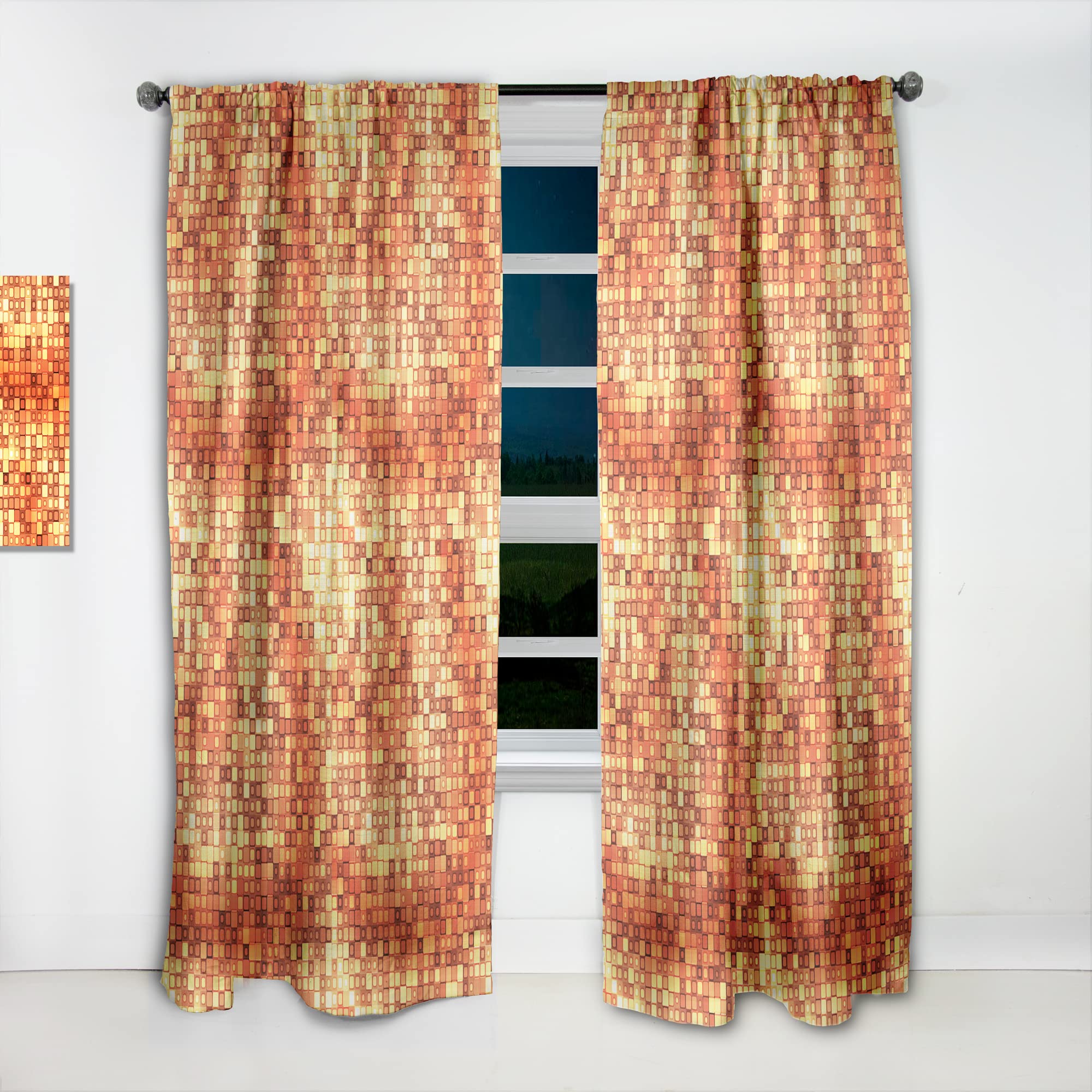 DesignQ Gold Square Abstract Thermal Insulated Curtains - Single Panel 52x120 - Elegant Drapes for Bedroom & Living Room - Perfect for Home Decor, Privacy & Light Control
