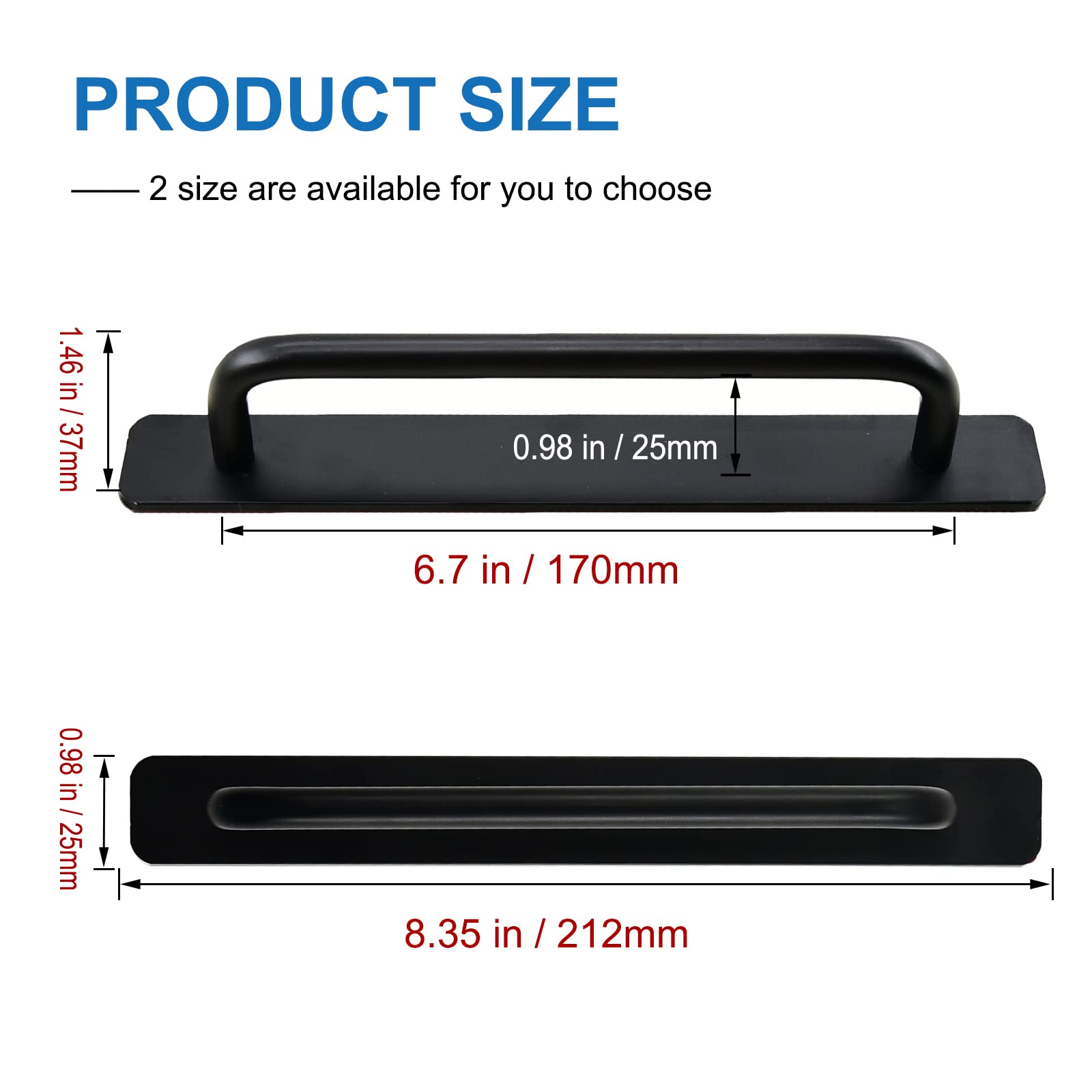 No Drill Adhesive Cabinet Door Handles - 2 Pack Black Self Stick Pulls (212mm) for Kitchen, Shower, Drawer & Sliding Screen Doors | Easy Installation, Damage-Free Solution for Home & Office