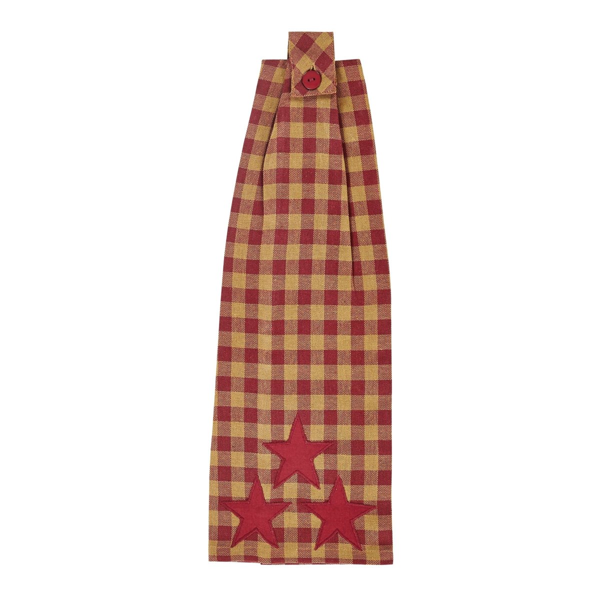 VHC Brands Star Cotton Primitive Tabletop Fabric Loop Appliqued Kitchen Towel - King Size, Burgundy Red - Perfect for Farmhouse Decor, Rustic Kitchen & Holiday Table Settings