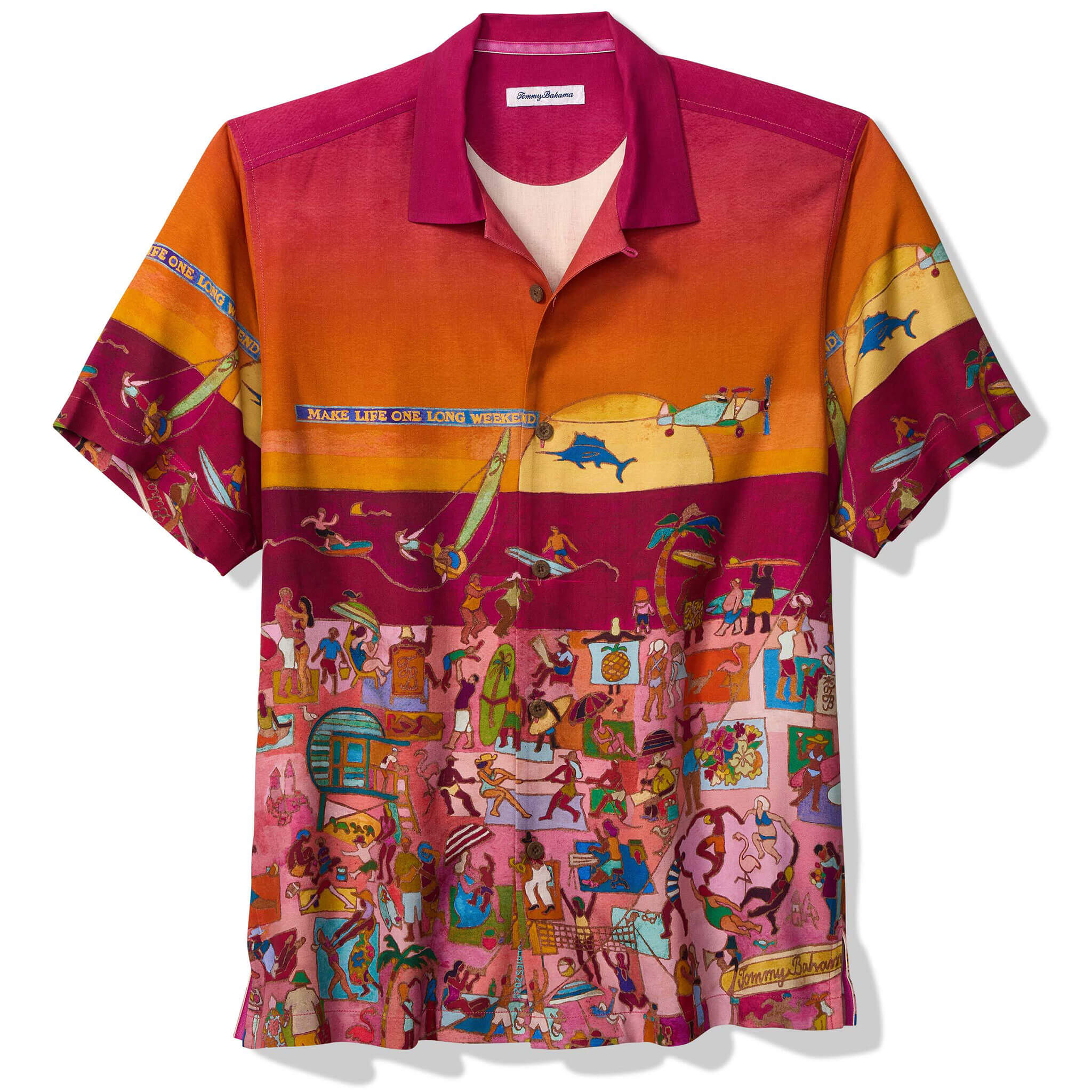 Tommy Bahama Men's Artist Series Scenic To Believe It Silk Camp Shirt - Beach Blossom Print | Lightweight Breathable Hawaiian Style Shirt for Summer Vacation, Beach Party & Tropical Getaways