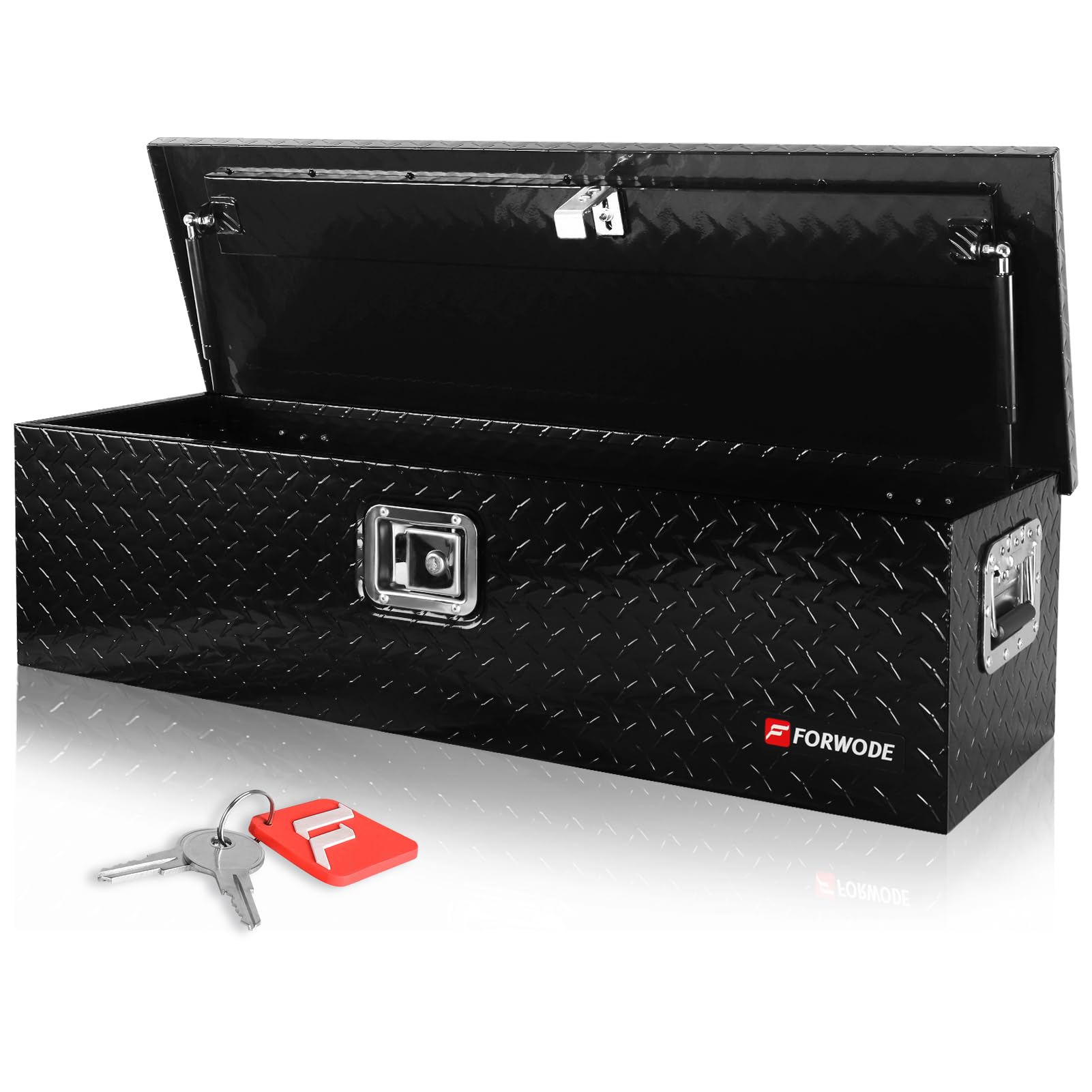 39 Inch Heavy Duty Aluminum Truck Bed Tool Box - Waterproof Underbed Storage Organizer with Lock & Handle for Pickup Trucks, RVs | Secure Tool Storage for Camping, Construction & Road Trips (Black)
