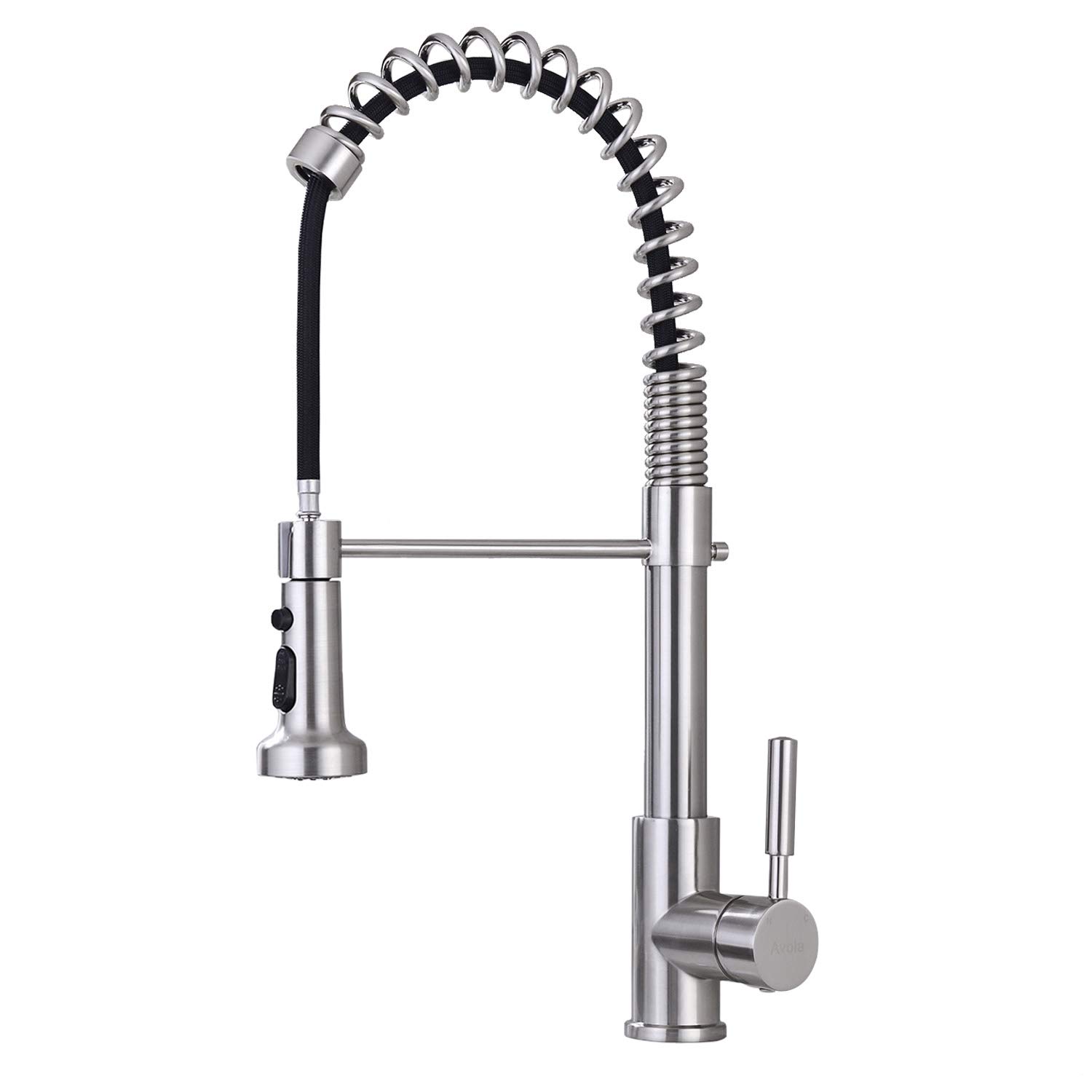 **Avola Pull Down Kitchen Faucet with Sprayer - Brushed Nickel & Black Finish - High-Quality Brass Spring Design for Modern Kitchens - Perfect for Washing Dishes, Filling Pots & Cleaning Sinks**