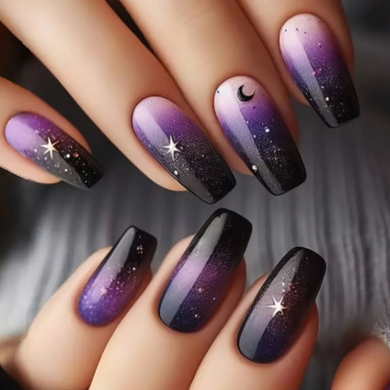24Pcs Colorful Starry Sky Press on Nails - Full Cover Square Fake Nails with Dreamy Moon & Meteor Designs | Detachable Nail Tips for Women | Perfect for Parties, Date Nights & Special Occasions