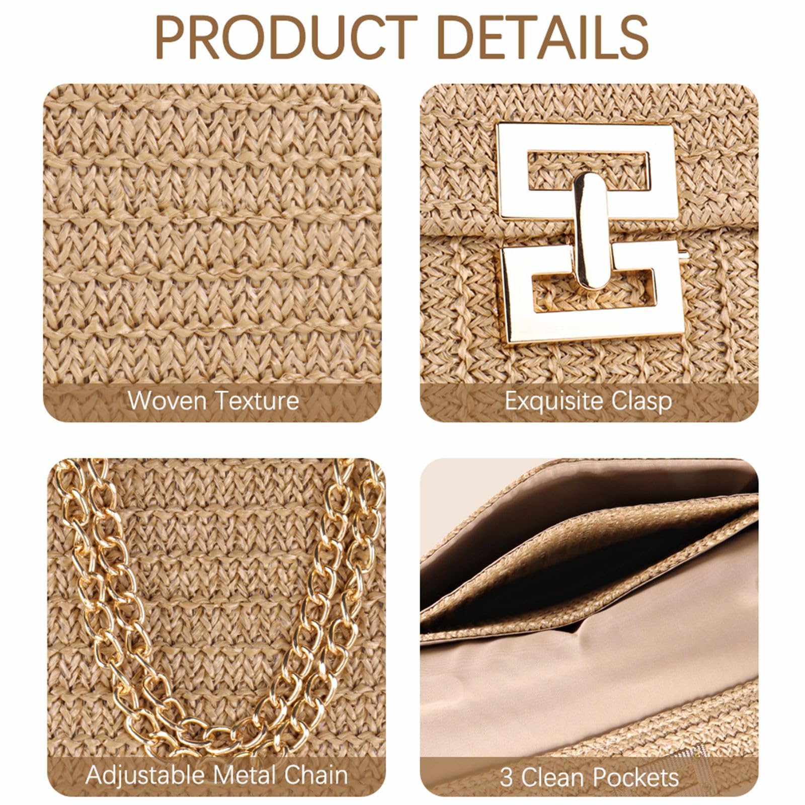 Gadom Woven Straw Clutch Purse for Women - Boho Crossbody Shoulder Bag for Summer Beach, Evening Out & Vacation Accessories | Perfect for Parties, Weddings & Tropical Getaways
