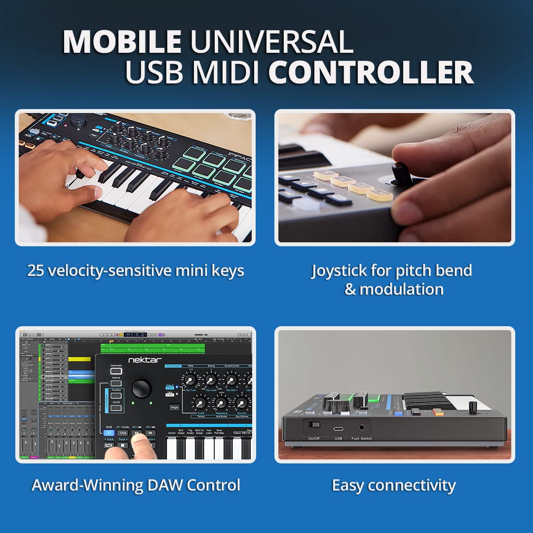 Nektar Impact LX Mini - 25-Key USB MIDI Controller Keyboard with DAW Integration | Compact Music Production Keyboard for Home Studio, Live Performance & Beat Making | Black