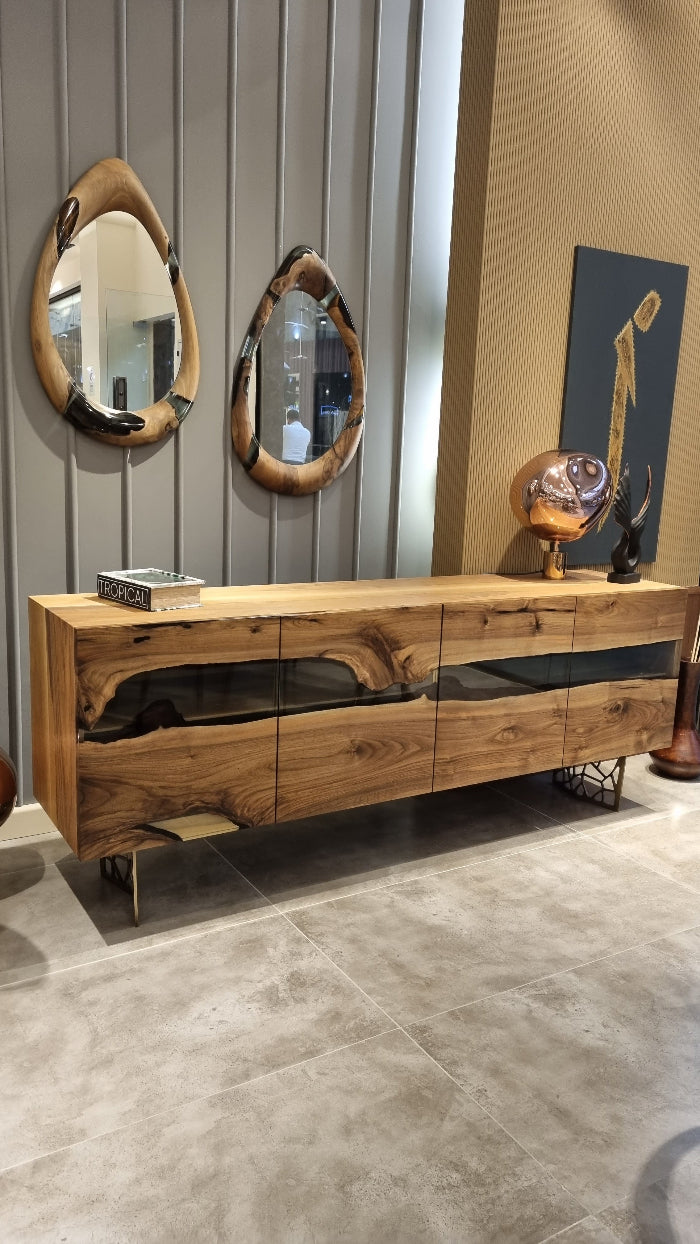 Voronoi Collection Wood & Resin Buffet Table - Modern Dining Room Sideboard with Geometric Design | Perfect for Dining Room Storage, Kitchen Buffet & Living Room Display