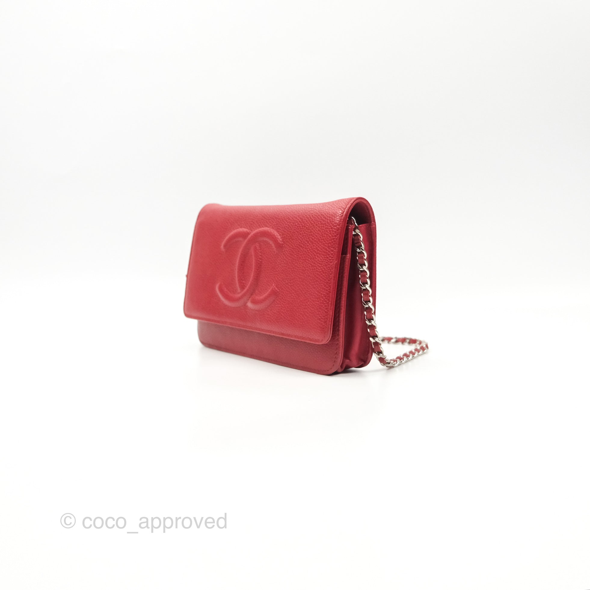 Chanel CC Wallet On Chain WOC Crossbody Bag - Red Caviar Leather with Silver Hardware | Perfect for Evening Events, Parties & Date Nights