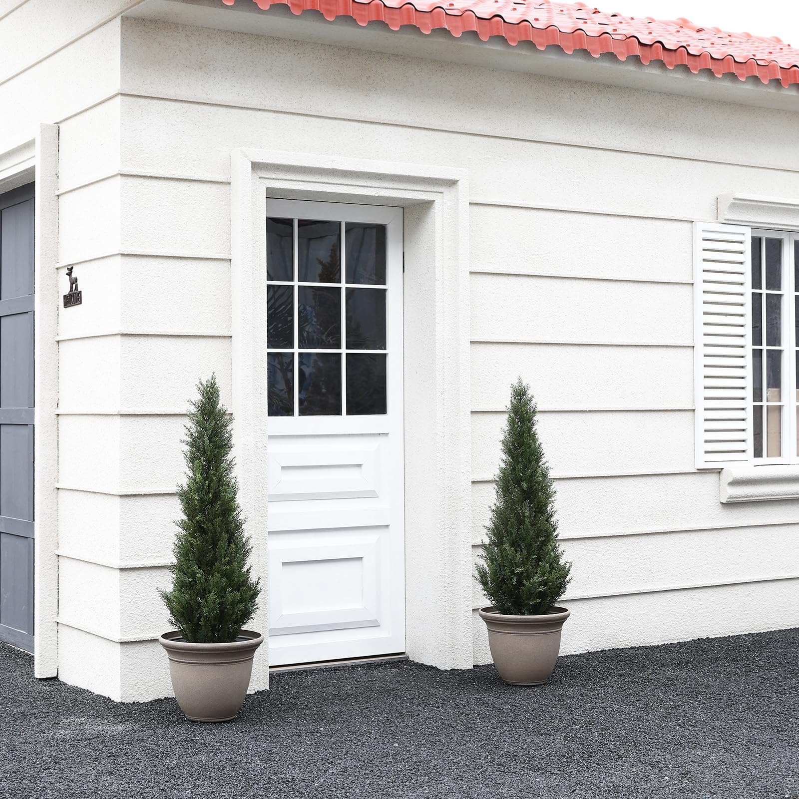4FT Artificial Cedar Topiary Trees for Outdoors - Set of 2 Potted Fake Cypress Trees, Faux Evergreen Plants for Home, Porch, Garden, and Patio Decor - Perfect for Wedding, Party, and Landscape Design