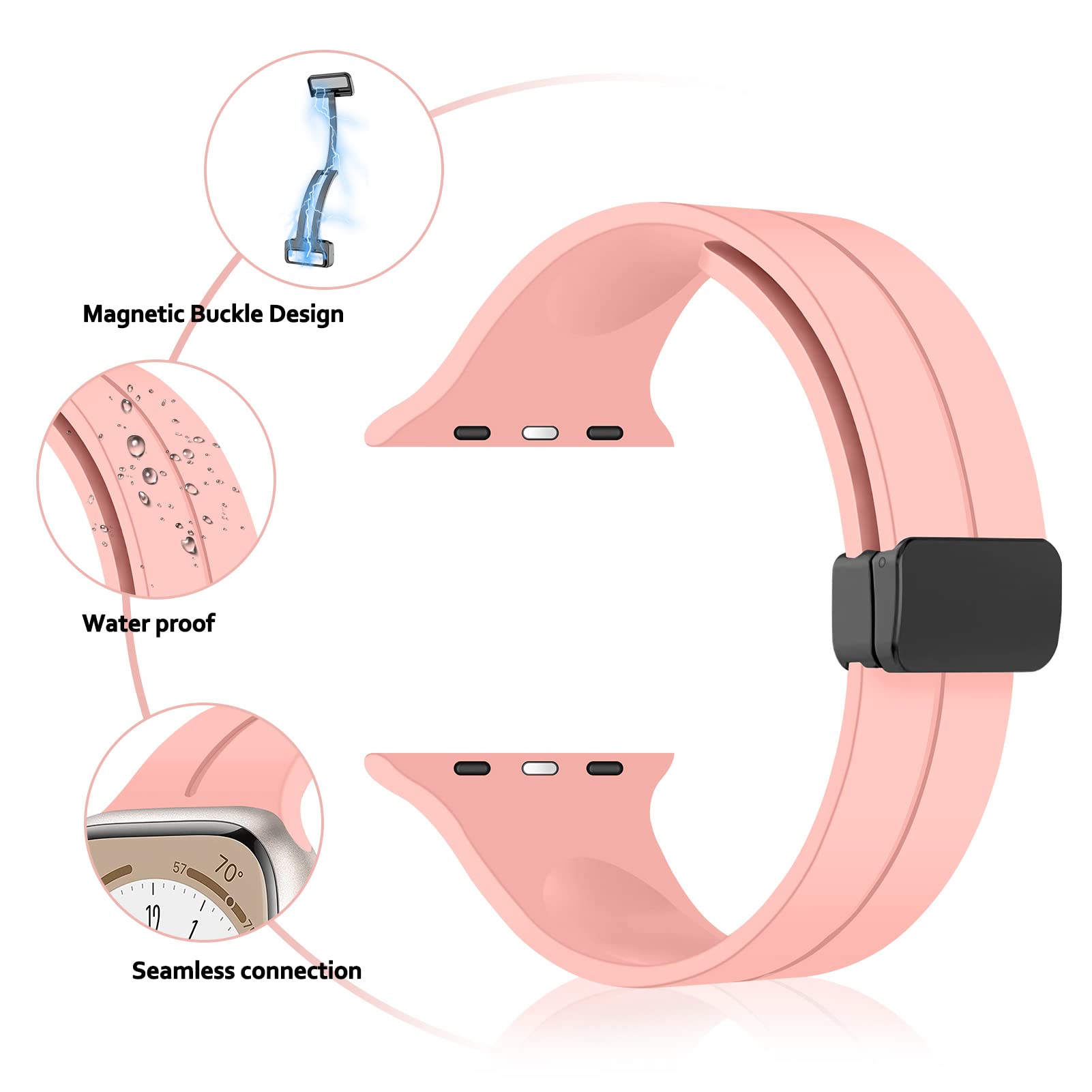 2 Pack Magnetic Apple Watch Bands 38mm/40mm/41mm/42mm/44mm/45mm/49mm - Waterproof Silicone Sport Strap Compatible with iWatch Series Ultra/8/7/SE/6/5/4/3/2/1 - Perfect for Gym, Running, Swimming & Everyday Wear for Men & Women