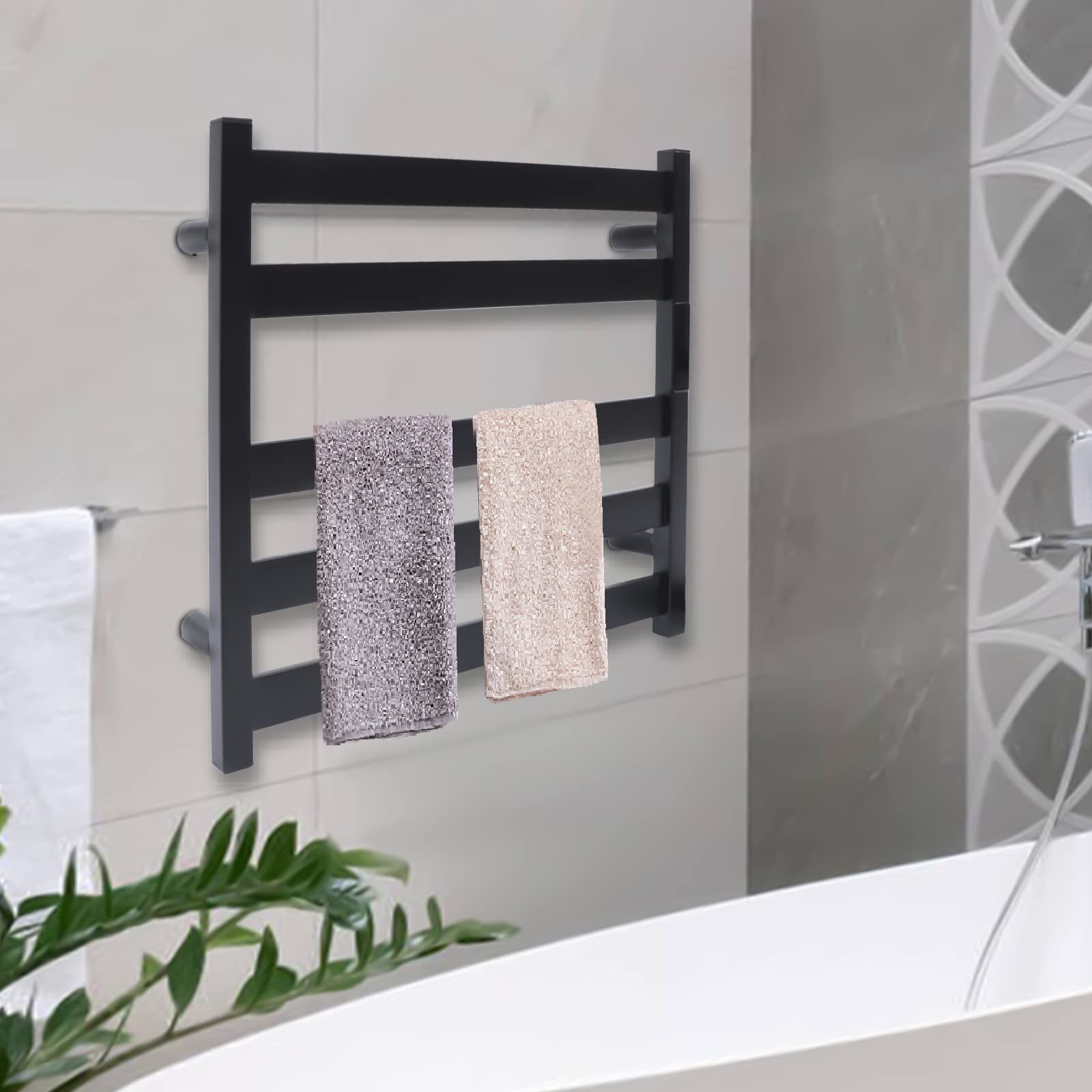 Stainless Steel Electric Towel Warmer & Heater Rack for Bathroom - 5-Bar Wall Mounted Plug-in Bath Heater with Timer & Smart Temperature Control - Perfect for Spa, Luxury Bathroom & Home Relaxation