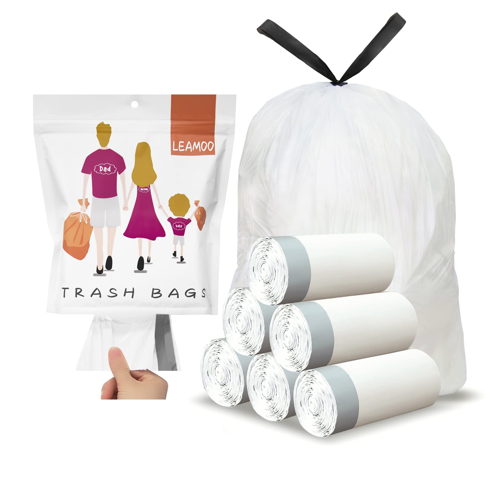 4 Gallon Drawstring Trash Bags (90 Count) - Small 15 Liter Kitchen Garbage Bags for Waste Bins, Bathroom, Office & Outdoor Use