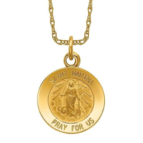 14K Solid Yellow Gold Saint Martha Medal Necklace - Religious Pendant Charm for Women, Gift for Baptism, First Communion & Spiritual Protection | IceCarats Jewelry