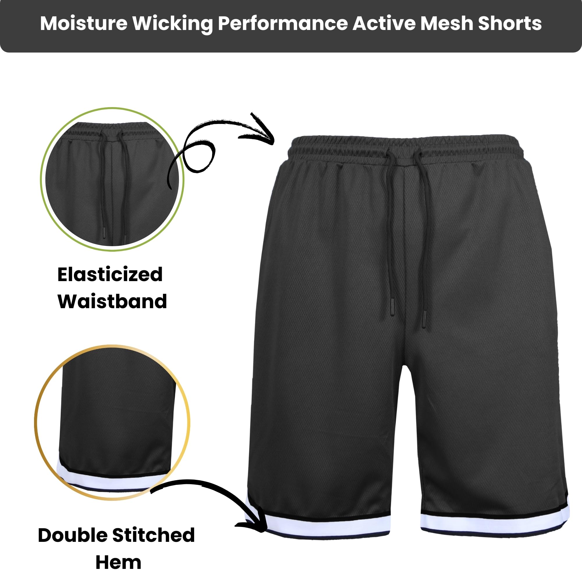 Harvic Men's Quick Dry Mesh Athletic Shorts with Pockets - Lightweight Running & Gym Workout Shorts for Active Lifestyles - Perfect for Jogging, Training, and Outdoor Sports