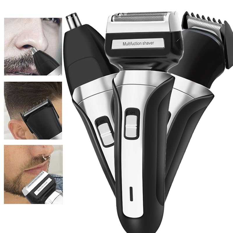 Professional Electric Razor for Men - 3-in-1 USB Rechargeable Waterproof Beard Trimmer & Nose Hair Clipper | Perfect for Travel, Home & Gym Use