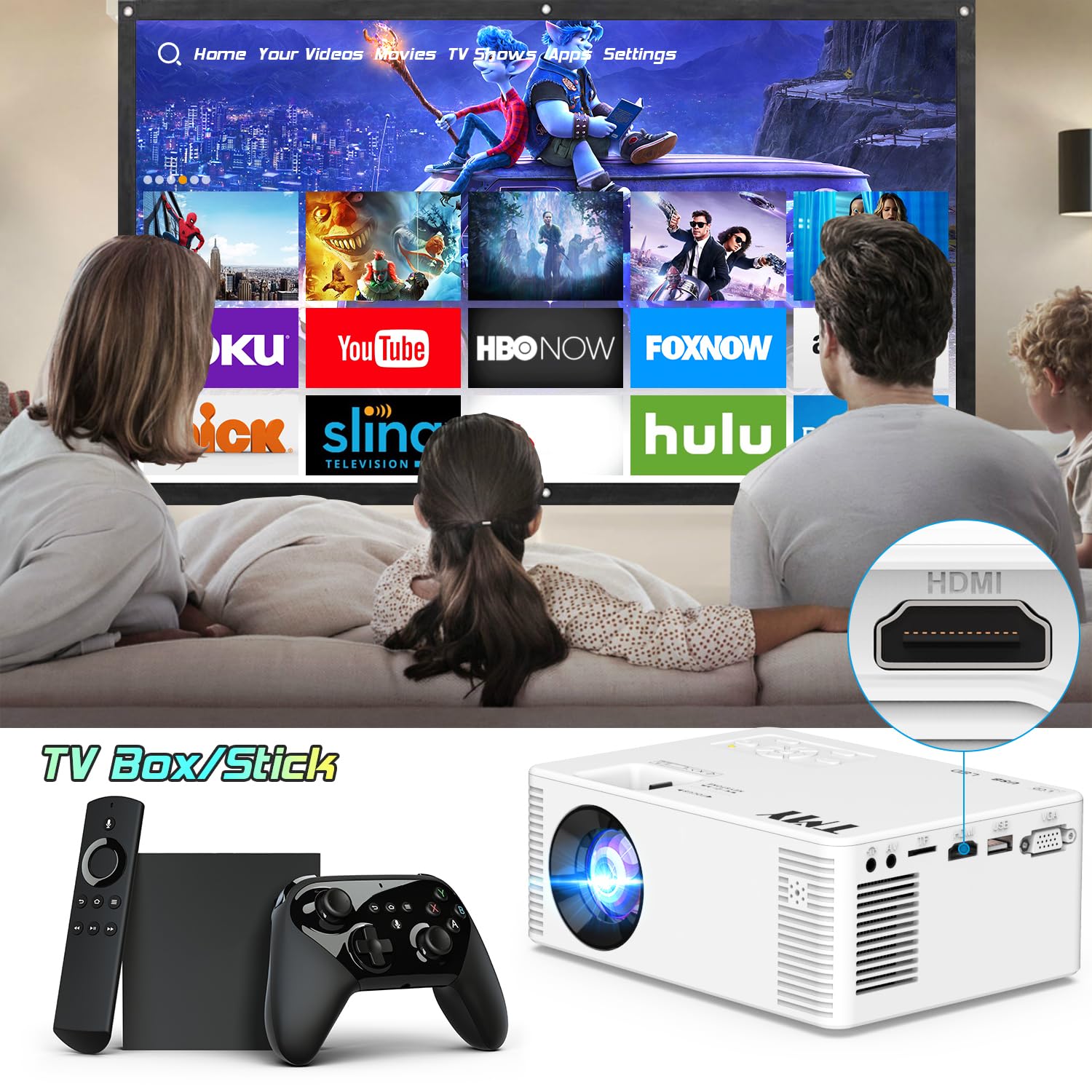 TMY Mini WiFi Projector 8500L HD - Portable Outdoor Movie Projector for Smartphone/PC/TV - Home Theater & Camping