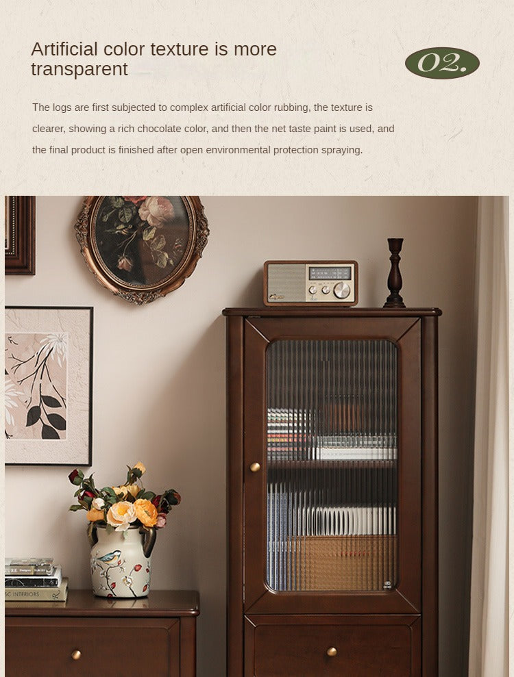 Vintage Poplar Solid Wood Side Cabinet - American Retro Style Nightstand for Bedroom, Living Room & Office Storage