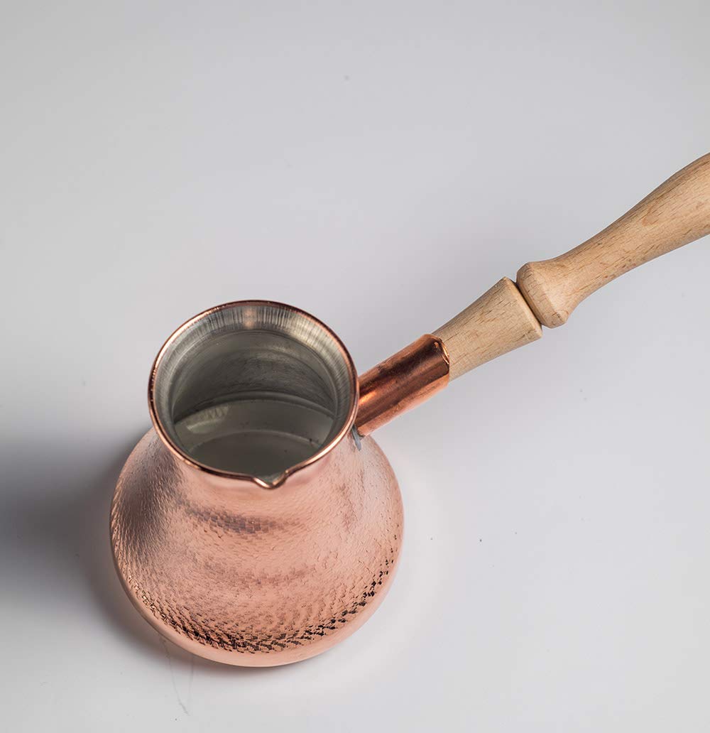 Handmade Copper Coffee Pot Maker - Traditional Cezve Ibrik with Wooden Handle for Turkish, Armenian, and Middle Eastern Coffee | Perfect for Home Brewing, Gifts, and Cultural Cuisine