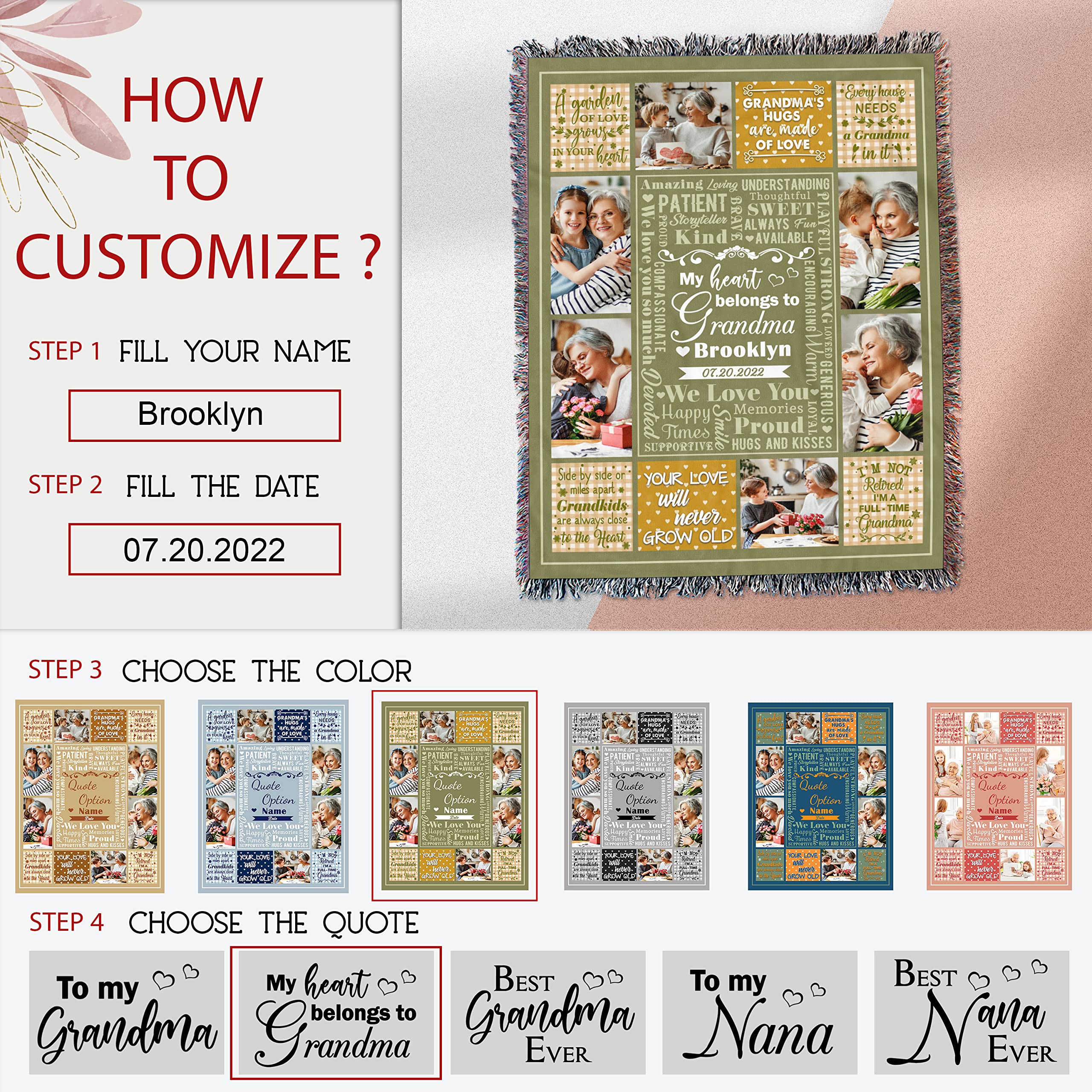 Custom Photo Blanket for Family - Personalized with Names & Pictures, 60