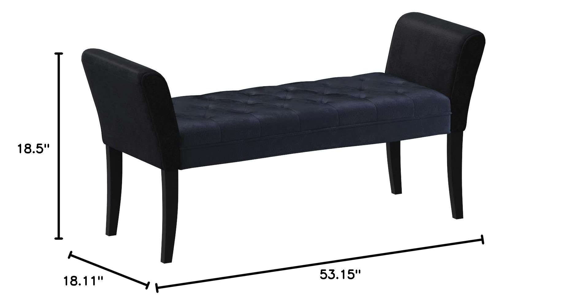 Armen Living Chatham Bench - Black Velvet Upholstery with Black Wood Finish | Stylish Entryway, Living Room, or Bedroom Seating