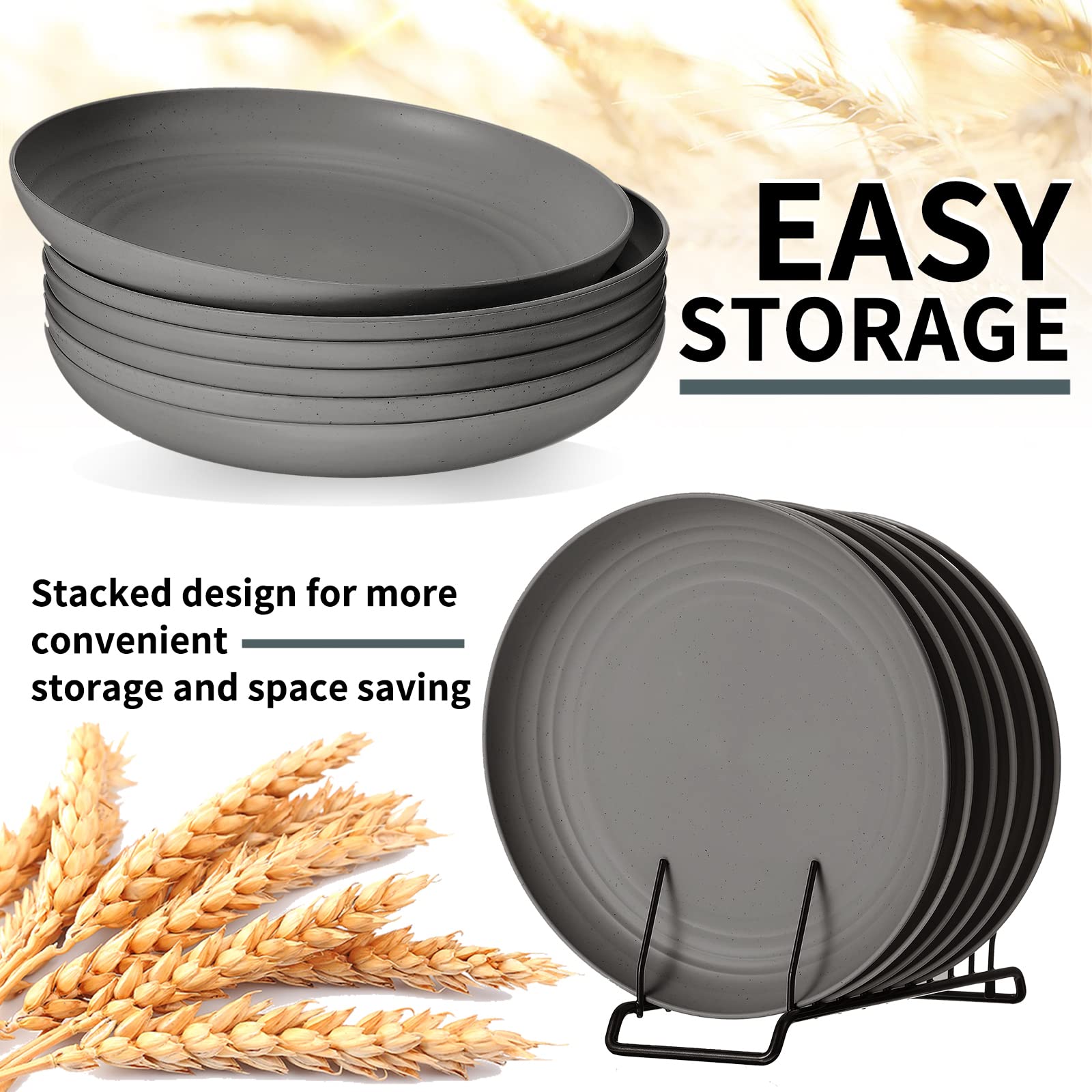 **Zopeal 15-Pack 10-Inch Wheat Straw Plates Set – Lightweight, Unbreakable, Deep Dinner Plates – Reusable, Eco-Friendly Plastic Plates – Microwave & Dishwasher Safe – Perfect for Kitchen, Parties, Picnics, Salads, Desserts, Fruits & Cakes (Gray)**
