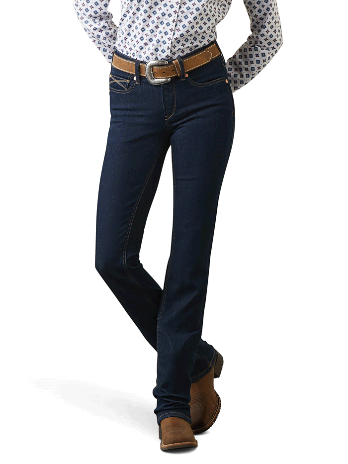 Ariat Women's REAL Perfect Rise Ella Straight Jean in Rinse Wash - Comfortable & Stylish Denim for Work, Riding & Casual Wear