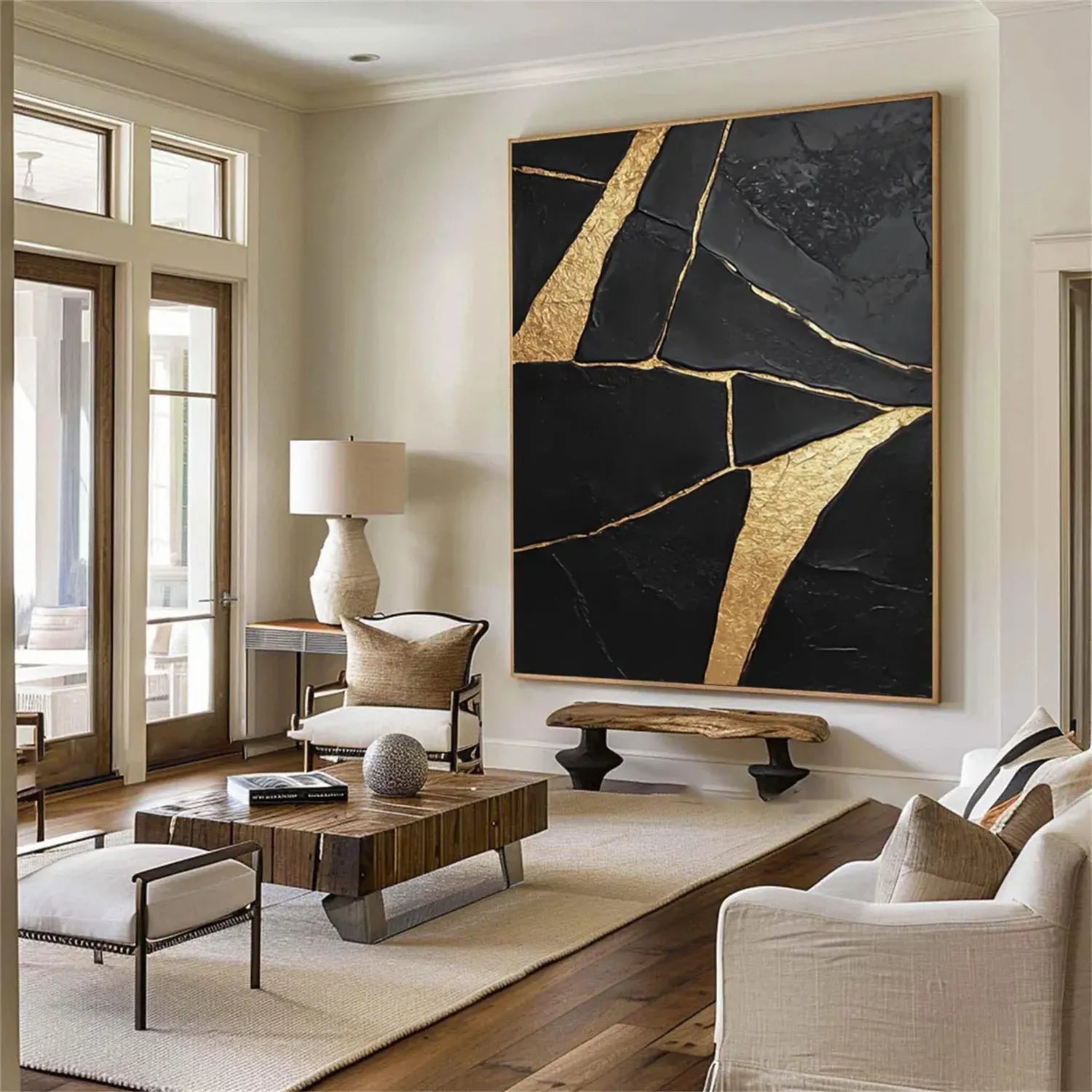 Black Gold Minimalist Textured Painting Canvas Wall Art - Modern Abstract Home Decor for Living Room, Bedroom & Office | Premium Quality #MZ123