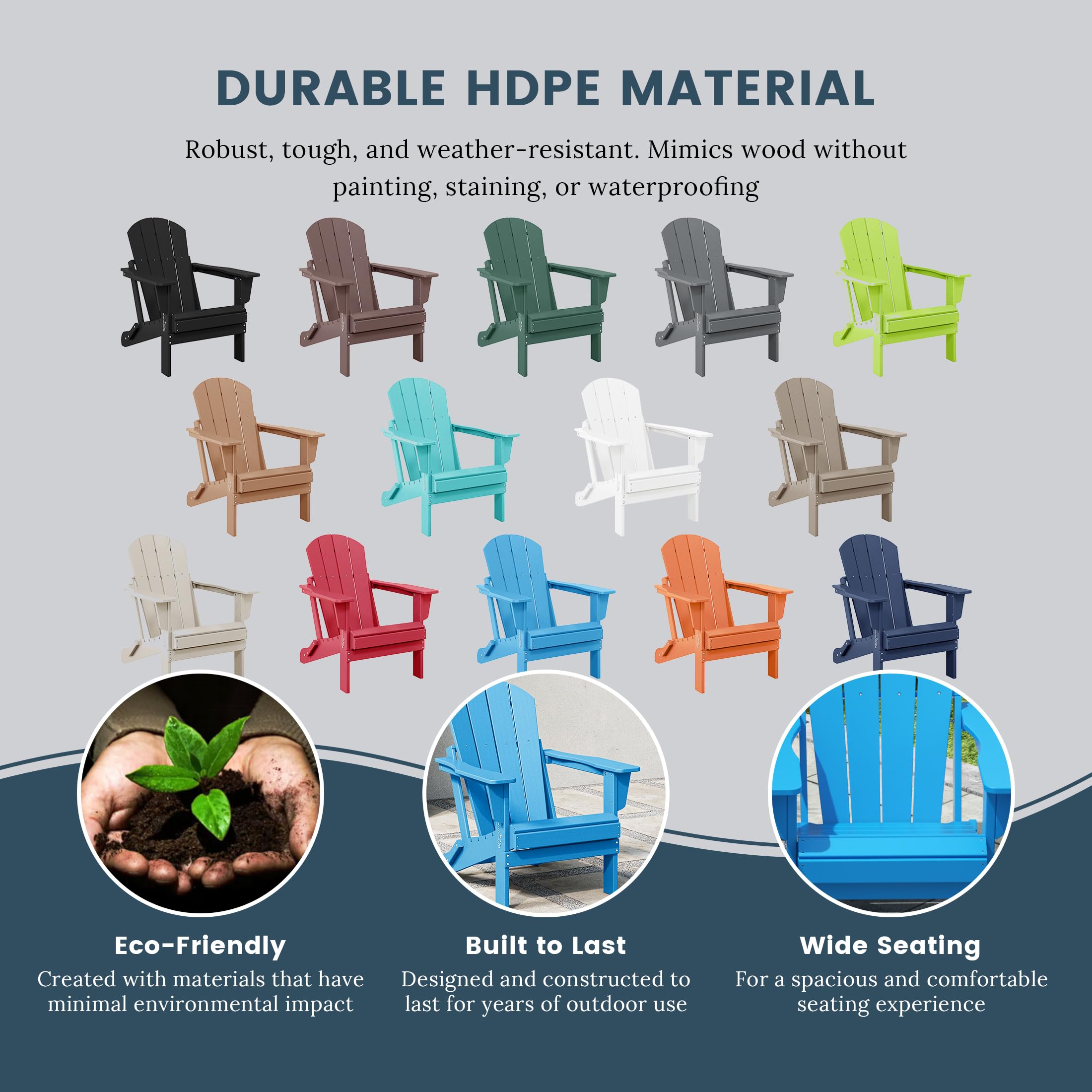WO Home Furniture Adirondack Chair - Folding Outdoor Lounge Chair for Fire Pit, Beach, Balcony, Backyard, Patio & Pool | Durable & Comfortable Pacific Blue Design | Perfect for Relaxing in Garden, Deck or Lawn