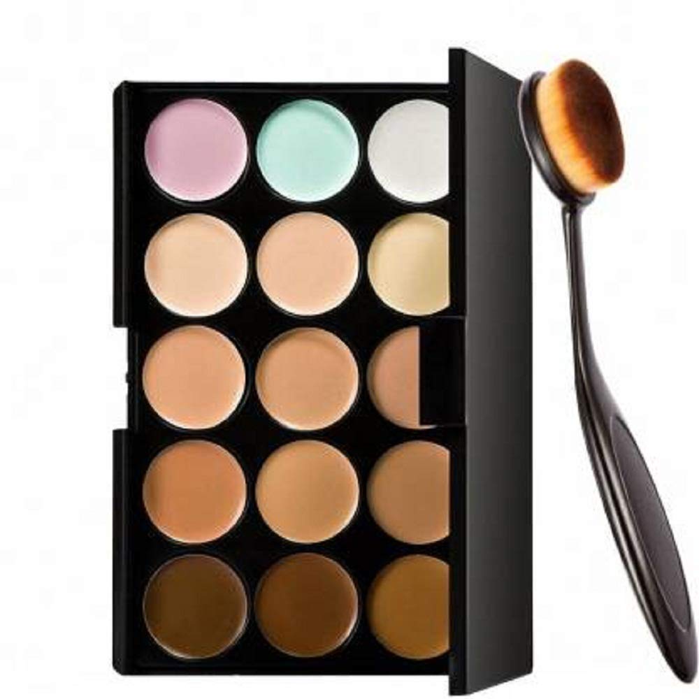 HUDACRUSH BEAUTY 15-Color Natural Contour Face Cream Makeup Concealer Palette with Brush - Perfect for Contouring, Highlighting & Concealing for Flawless Everyday Makeup