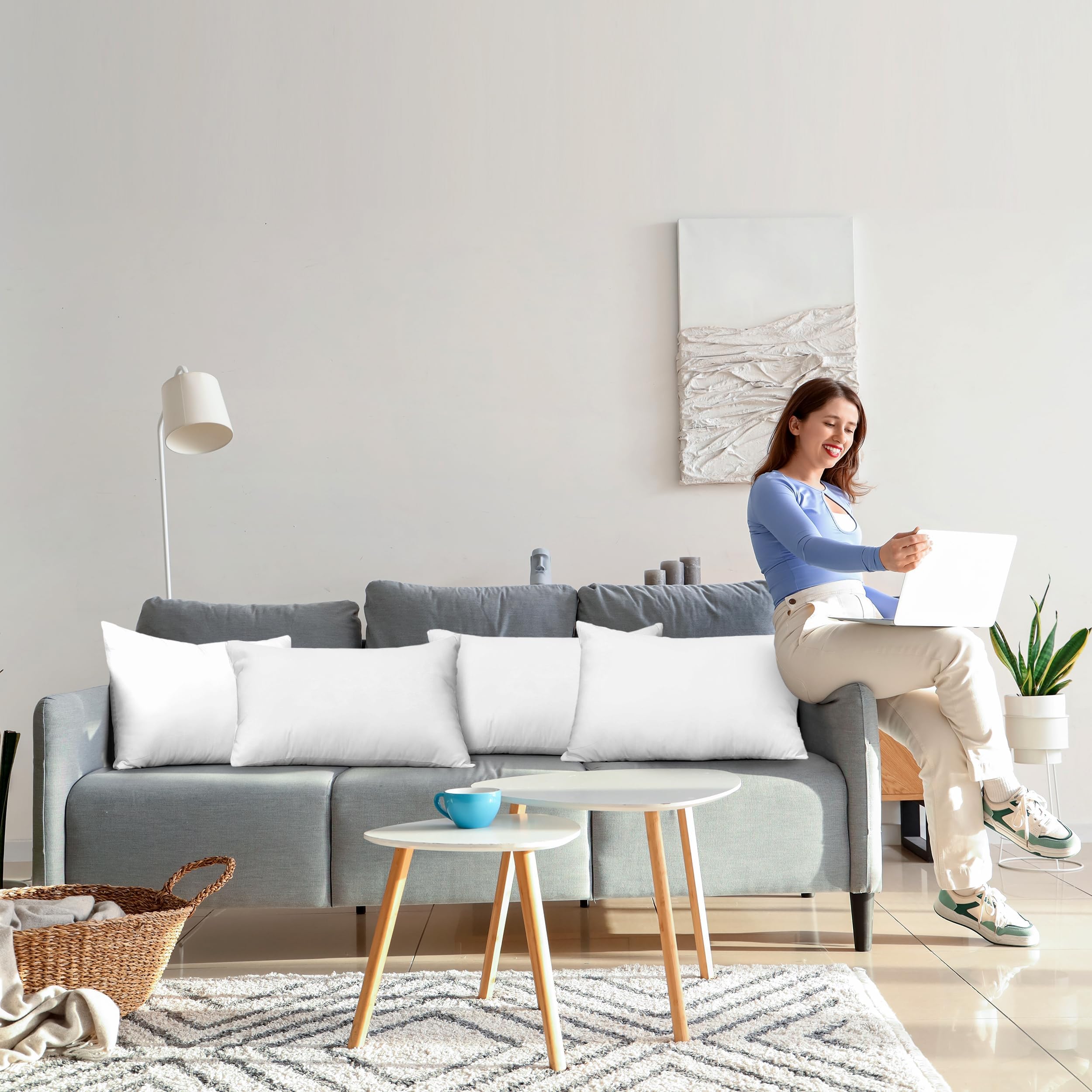 Utopia Bedding 14x22 Inch Throw Pillows (Set of 4, White) - Soft Decorative Couch Pillows for Sofa, Bed & Living Room - Perfect for Home Decor, Cozy Comfort and Accent Styling