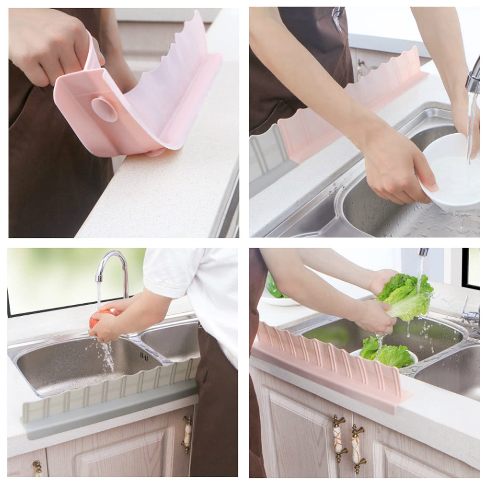 Premium Silicone Sink Splash Guard 2-Pack (Pink & Grey) - Non-Slip Suction Cup Base for Kitchen, Bathroom & Island Sinks - Water Splash Protector for Cooking, Dishwashing & Child Safety