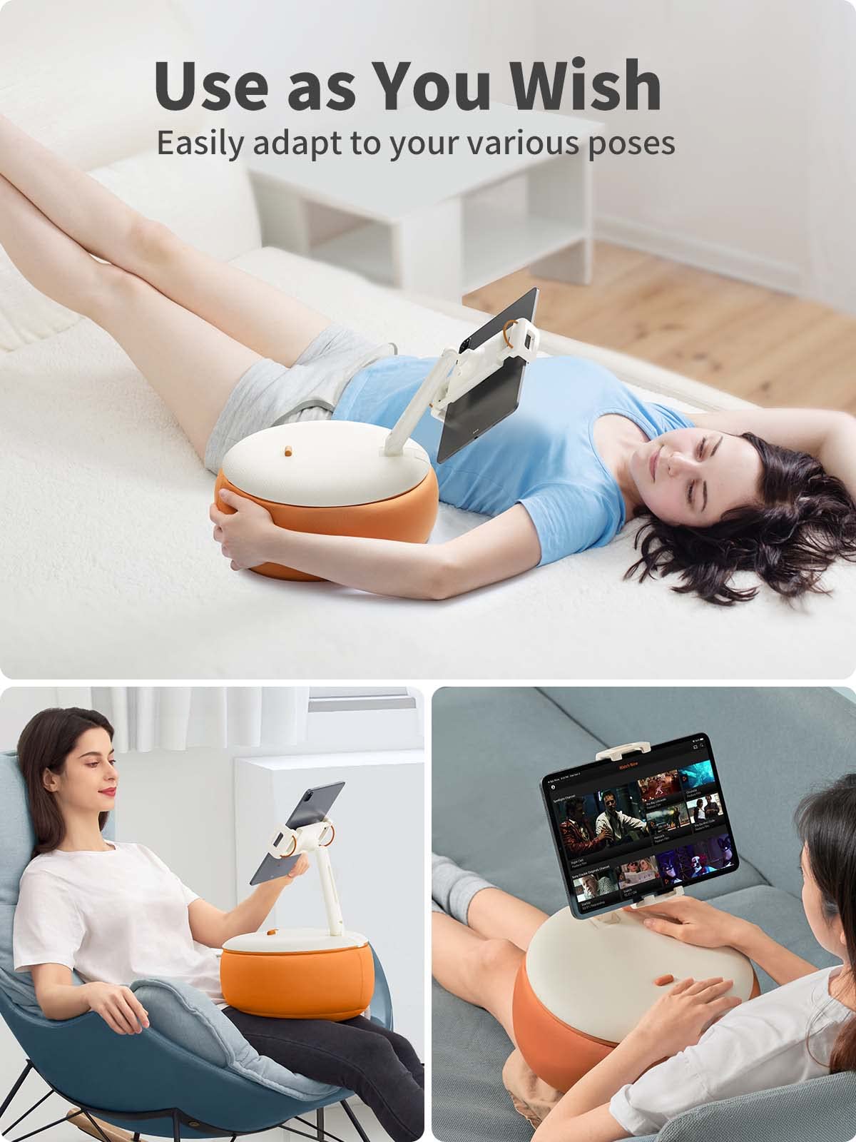 SAIJI Adjustable Tablet Stand & Phone Holder - 360° Rotating Bed Lap Pillow for iPad, Kindle, Galaxy Tab (4.7-12.9