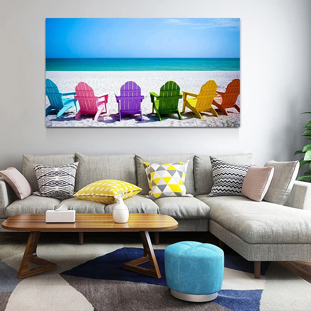 ZENDA Tropical Beach Chairs Framed Canvas Wall Art - Vacation Theme Painting for Bedroom & Living Room Decor - Ready to Hang - Perfect for Coastal, Beach House & Summer Home Decorations