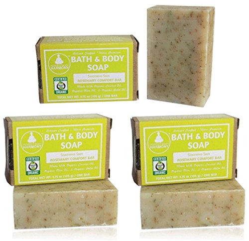 Organic Rosemary Comfort Bar Soap (3-Pack) – 3.75 oz Each | Itchy Skin Relief, Sulfate-Free, Paraben-Free | Natural Lathering for Sensitive Skin | Perfect for Dry Skin, Eczema & Daily Relaxing Baths