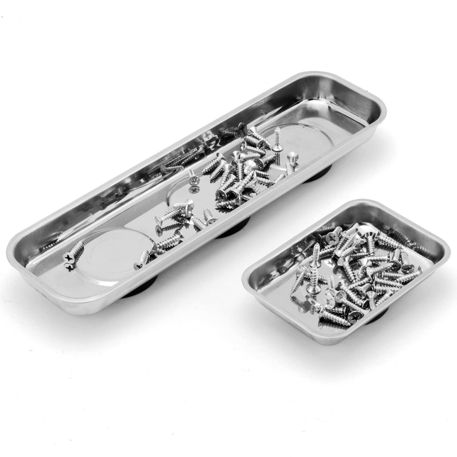 KEILEOHO 10-Piece Stainless Steel Magnetic Parts Tray Set - 2 Sizes (Silver) for Organizing Screws, Bolts & Sockets | Heavy-Duty Magnetic Bolt Holder Trays for Workshop, Garage & DIY Projects