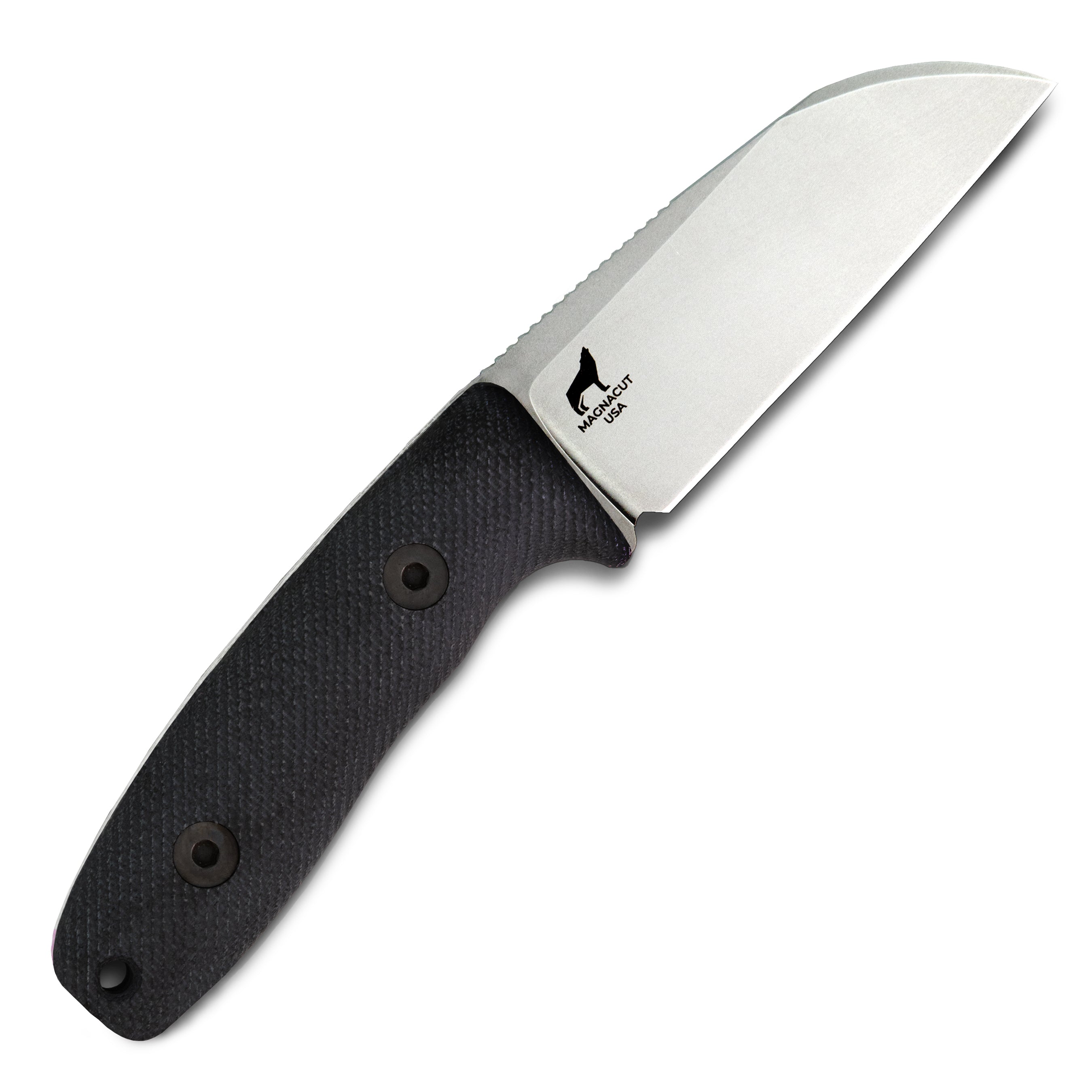 CPM MagnaCut Circadian Sheepsfoot EDC Fixed Blade Knife - Stonewash Finish with Black Canvas Micarta Handle - Perfect for Outdoor Camping, Survival & Everyday Carry