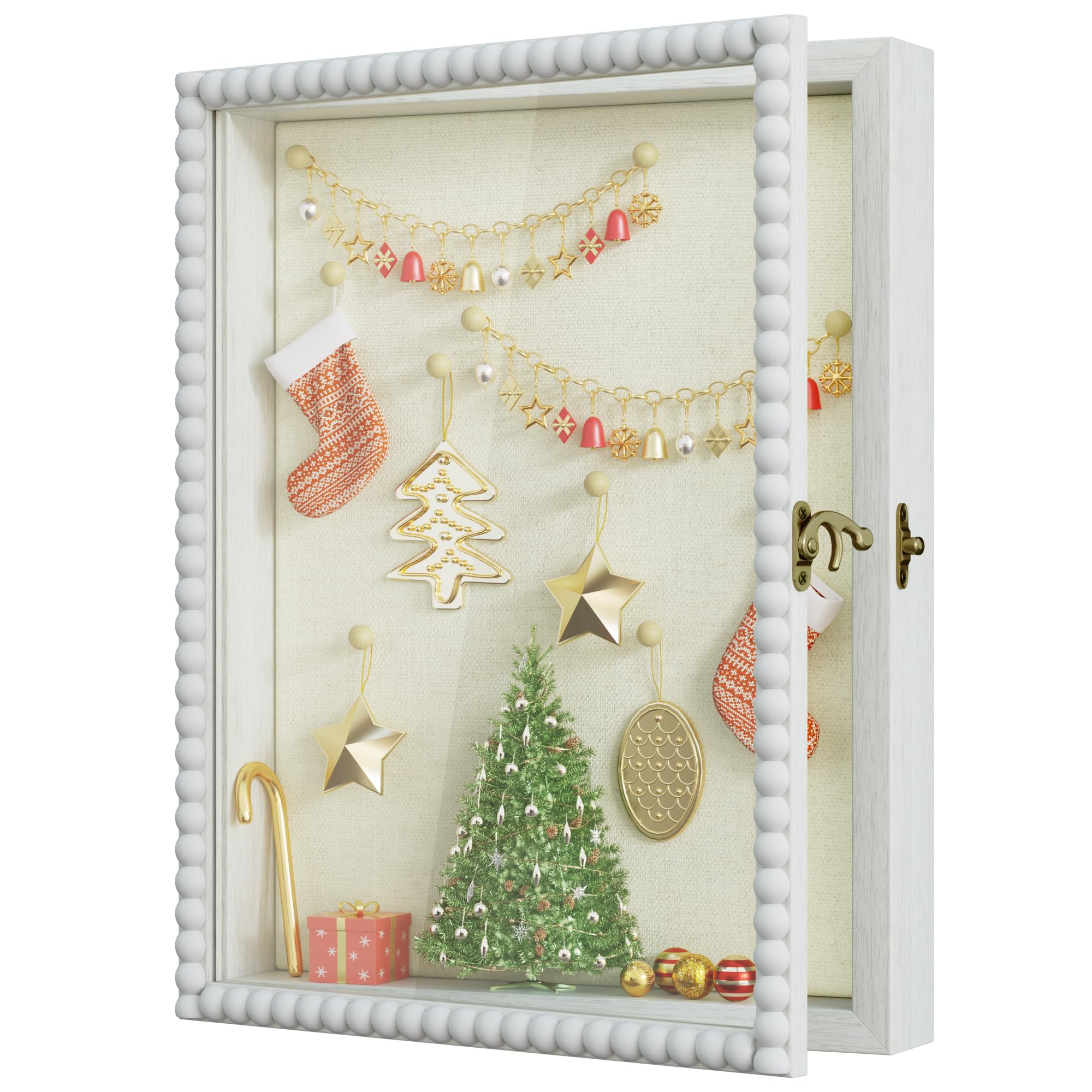 11x14 Deep Shadow Box Frame - Wooden Memory Display Case with Beaded Door & Glass Window for Pictures, Medals, Memorabilia & Collections (White) | Perfect for Wall Decor, Wedding Keepsakes, Sports Awards & Home Display