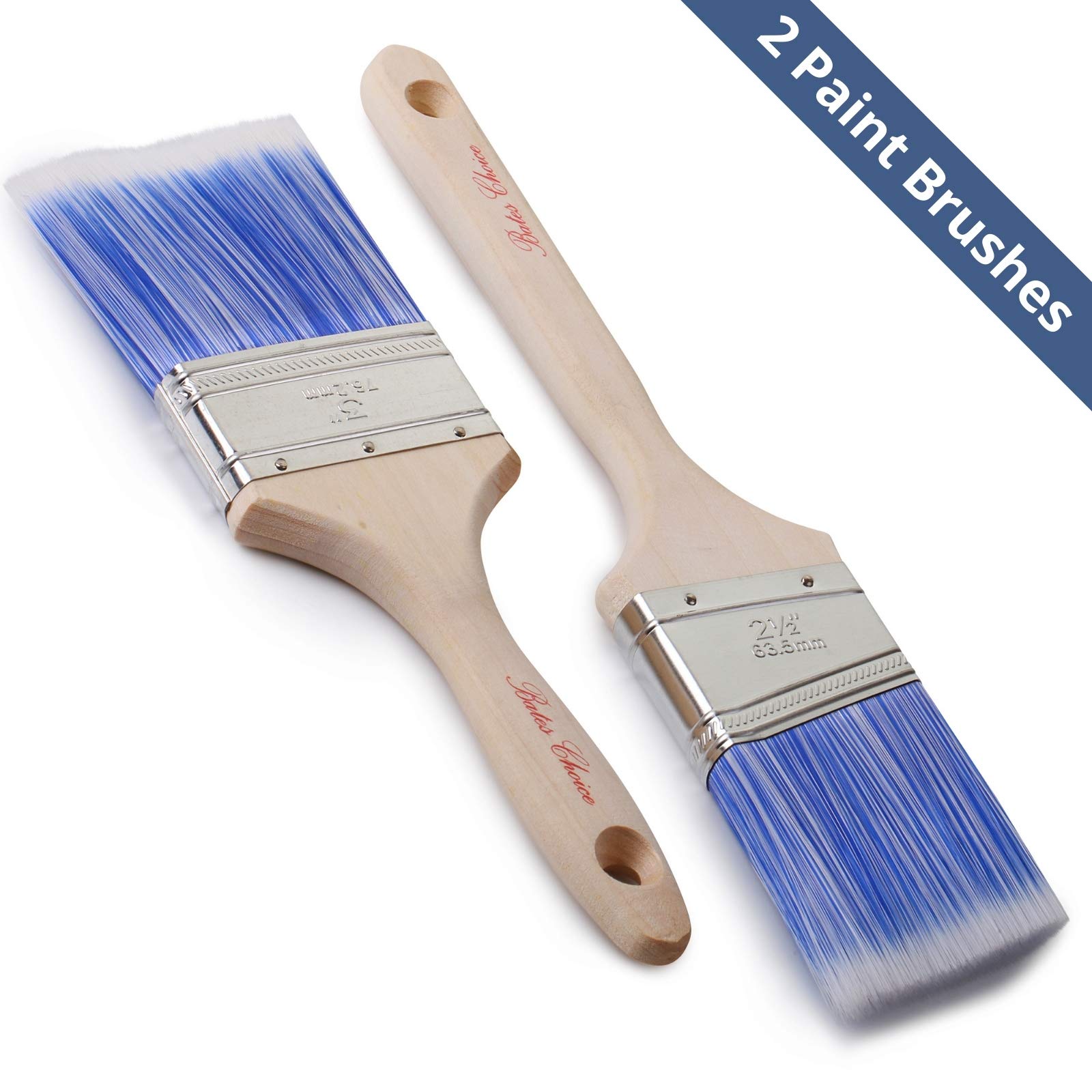 Bates 2-Pack Wood Handle Paint Brushes Set - Professional House, Trim & Sash Paint Brushes for Interior/Exterior Painting, DIY Projects & Home Renovation