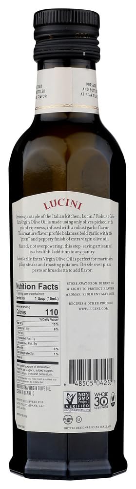 Lucini Italia Premium Robust Garlic Infused Extra Virgin Olive Oil - 8.5 fl oz (Pack of 6) - Cold Pressed, Gluten Free - Perfect for Cooking, Salad Dressings & Gourmet Recipes