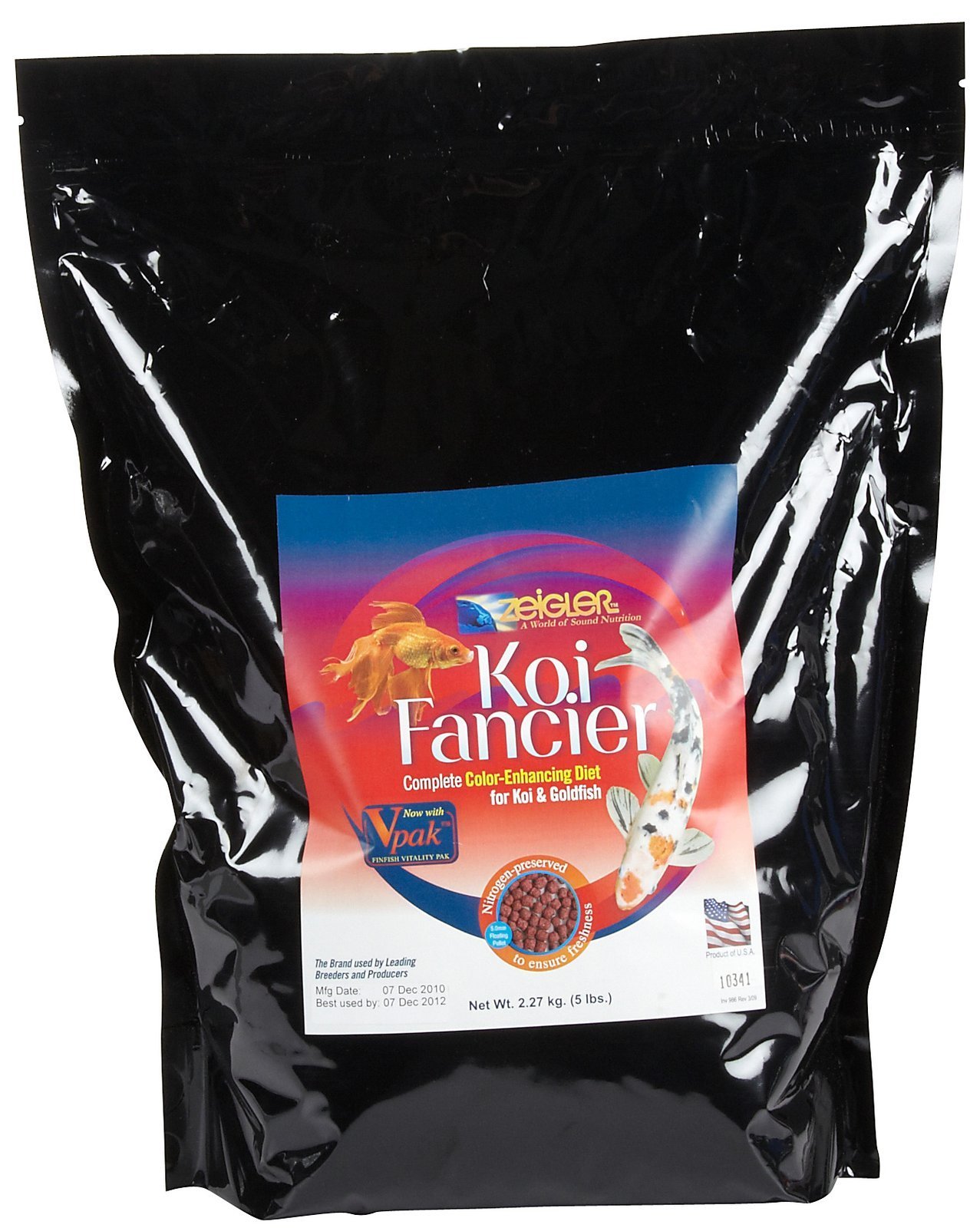 Premium Zeigler Koi & Goldfish Food - 5lb Bag of 5mm Floating Pellets with Spirulina for Vibrant Color Enhancement | Made in USA | Ideal for Outdoor Ponds & Aquariums