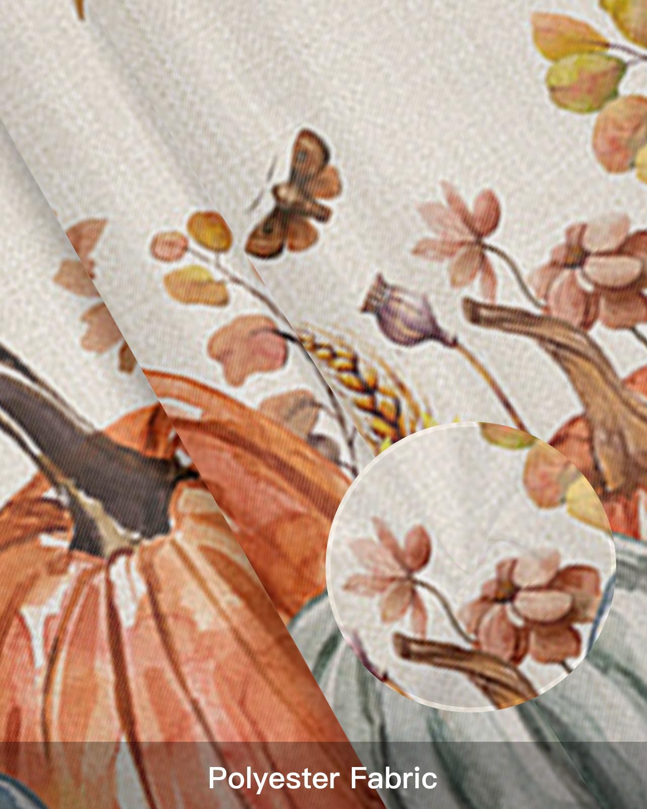 Fall Harvest Thanksgiving Kitchen Window Valances - Autumn Pumpkin, Butterfly & Leaves Burlap Rod Pocket Curtains (42