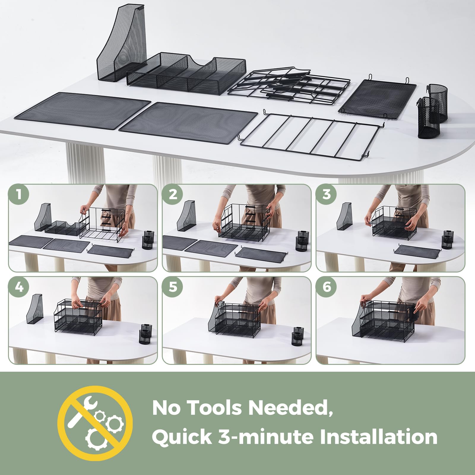 4-Tier Mesh Desk Organizer with Drawer & Vertical File Holder - Office Supplies Storage for Paper, Letters, Documents | Perfect Workspace Accessory for Home & Office Organization
