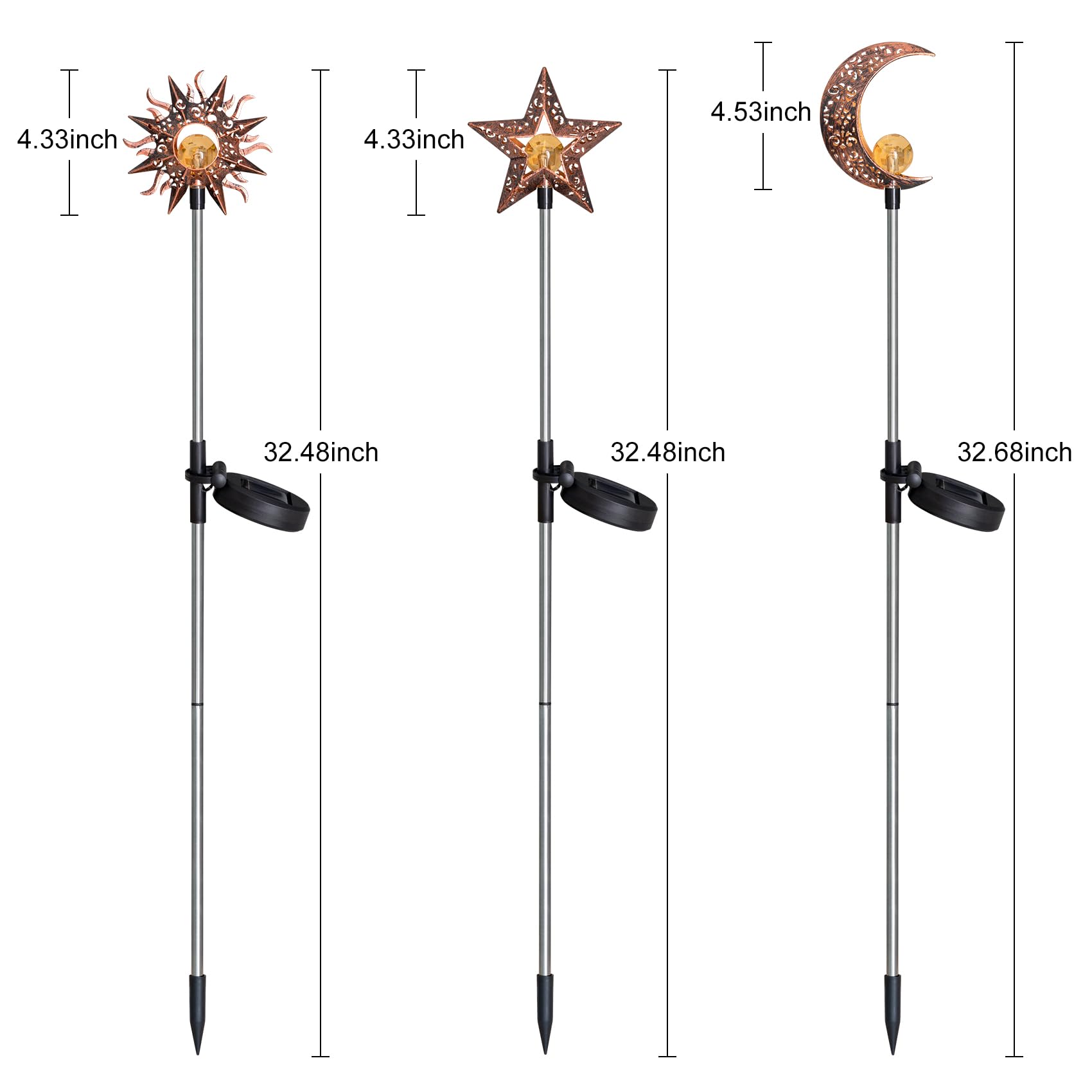 Solar Lights Outdoor Garden Decorations - Waterproof Warm White LED Stake Lights for Pathway, Lawn, Patio & Backyard | Sun Moon Star Design | Perfect for Courtyard, Yard & Landscape Lighting at Night