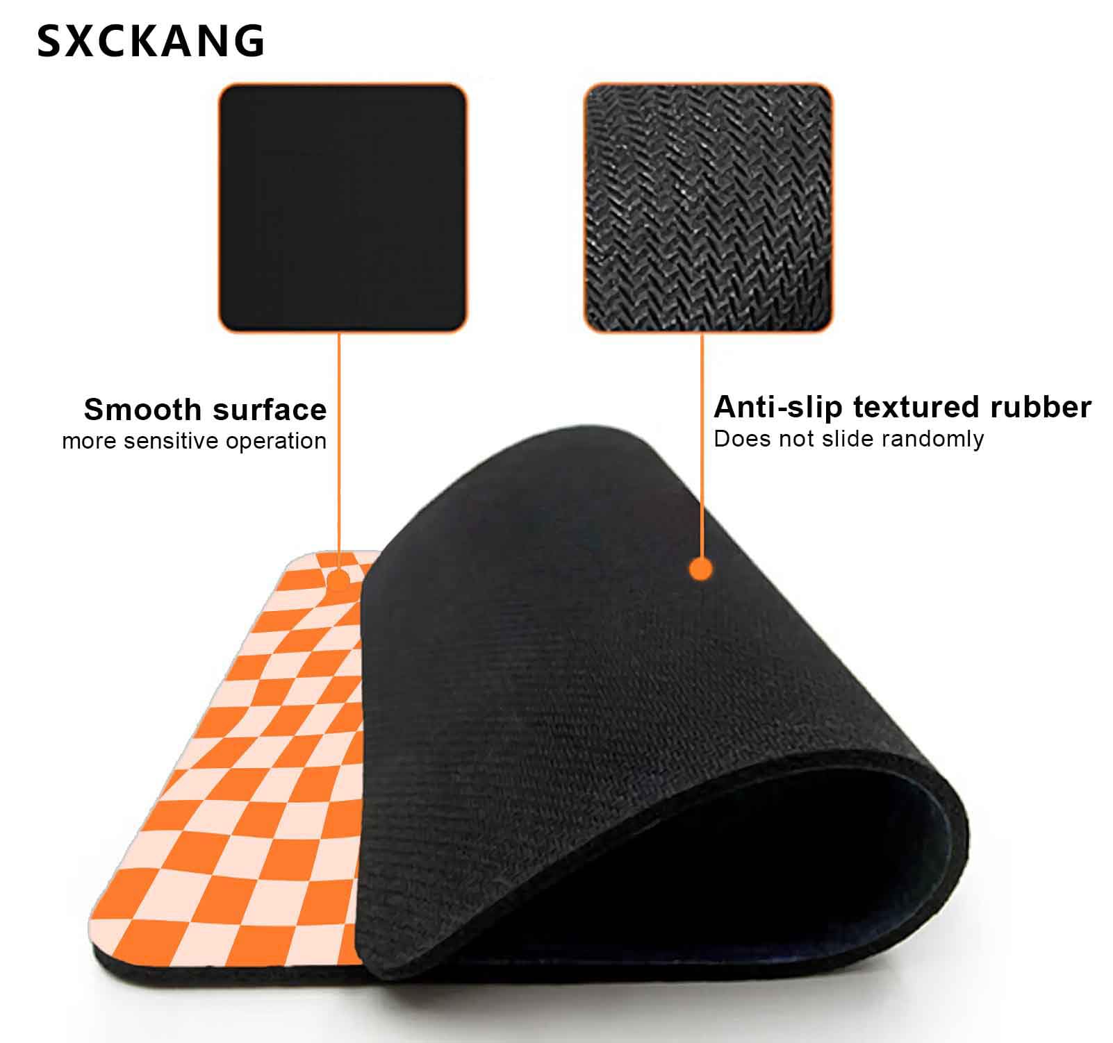 Orange Checkered Mouse Pad - Modern Pattern Non-Slip Desk Mat for Women, 7.9 x 7.9 Inch Office Accessories - Perfect for Work, Gaming & Home Decor