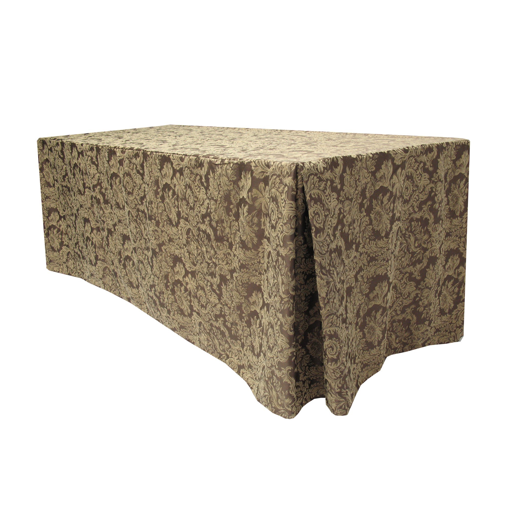 Premium 8ft Chocolate Brown Damask Fitted Tablecloth 30x96 Inches for Formal Dining, Weddings & Events - Wrinkle & Stain Resistant Polyester Fabric