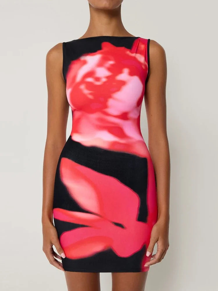 Abstract Print Sleeveless Mini Dress for Women 2024 | Sexy Clubwear & Party Outfit | Kylie Jenner Inspired Fashion | Perfect for Nightclubs, Dates & Summer Parties