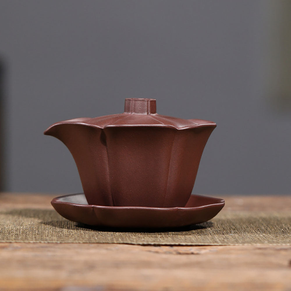 Premium Yixing Red Clay Lotus Gaiwan Teapot - Authentic Chinese Gongfu Tea Set for Brewing Oolong & Pu-erh Tea | Perfect for Tea Ceremonies & Home Tea Time